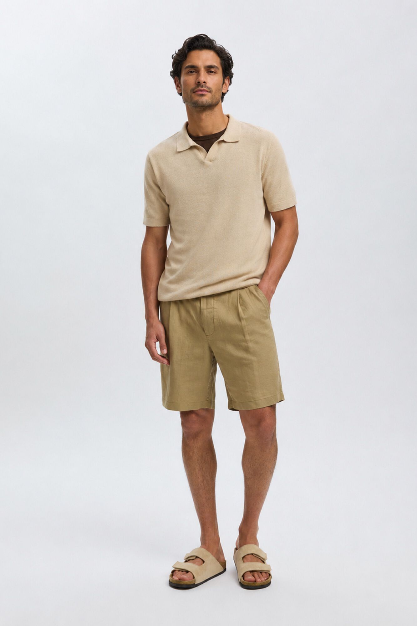 Selected Polo de malha com gola aberta