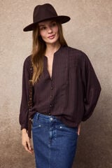 Slowlove Blusa com franzido e mangas bufantes Castanho
