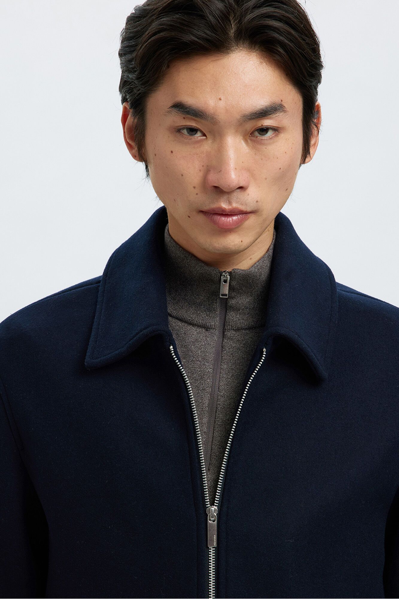 Selected Short wool jacket with zip fastening
