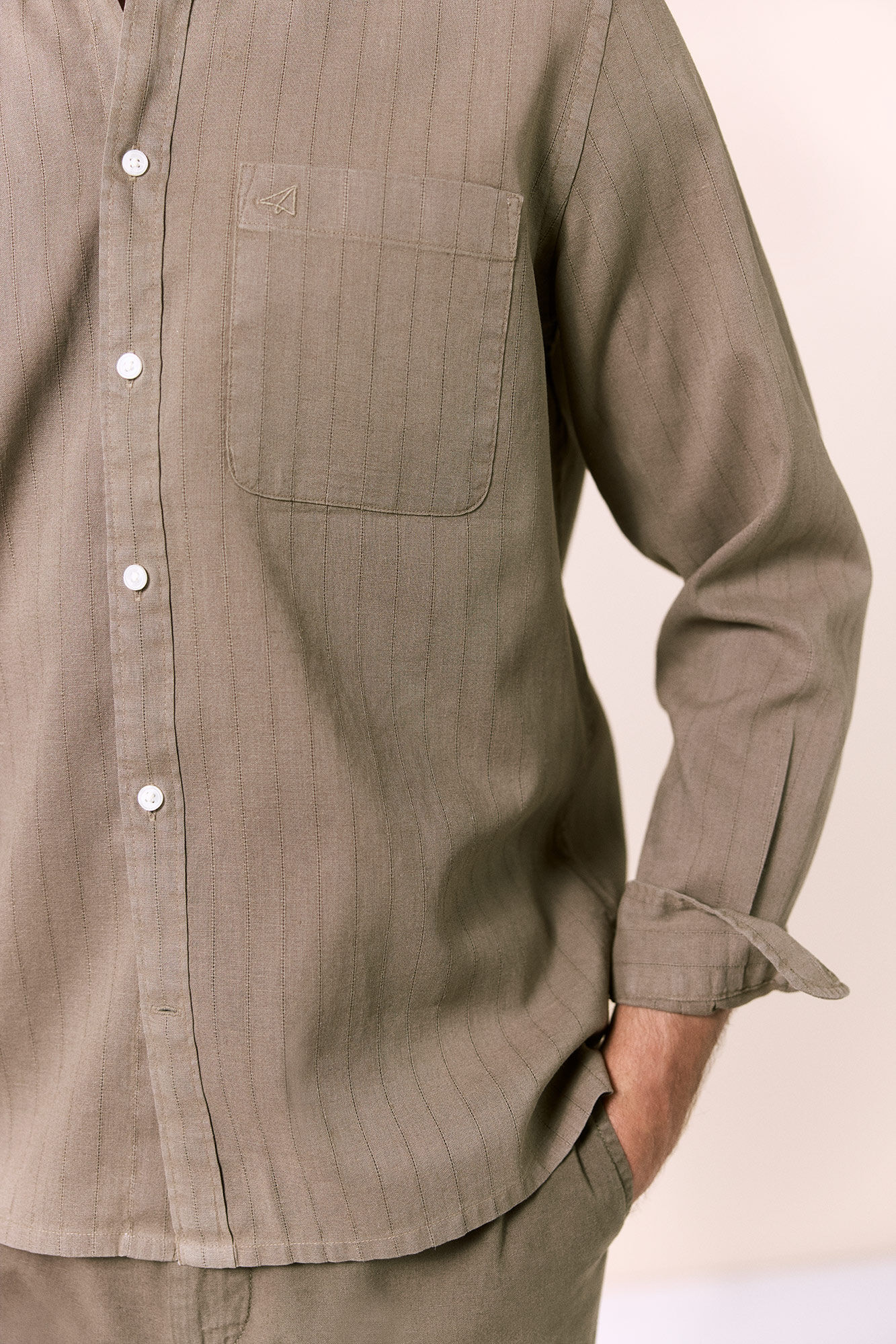OOTO Camisa de linho de manga comprida &agrave;s riscas Verde