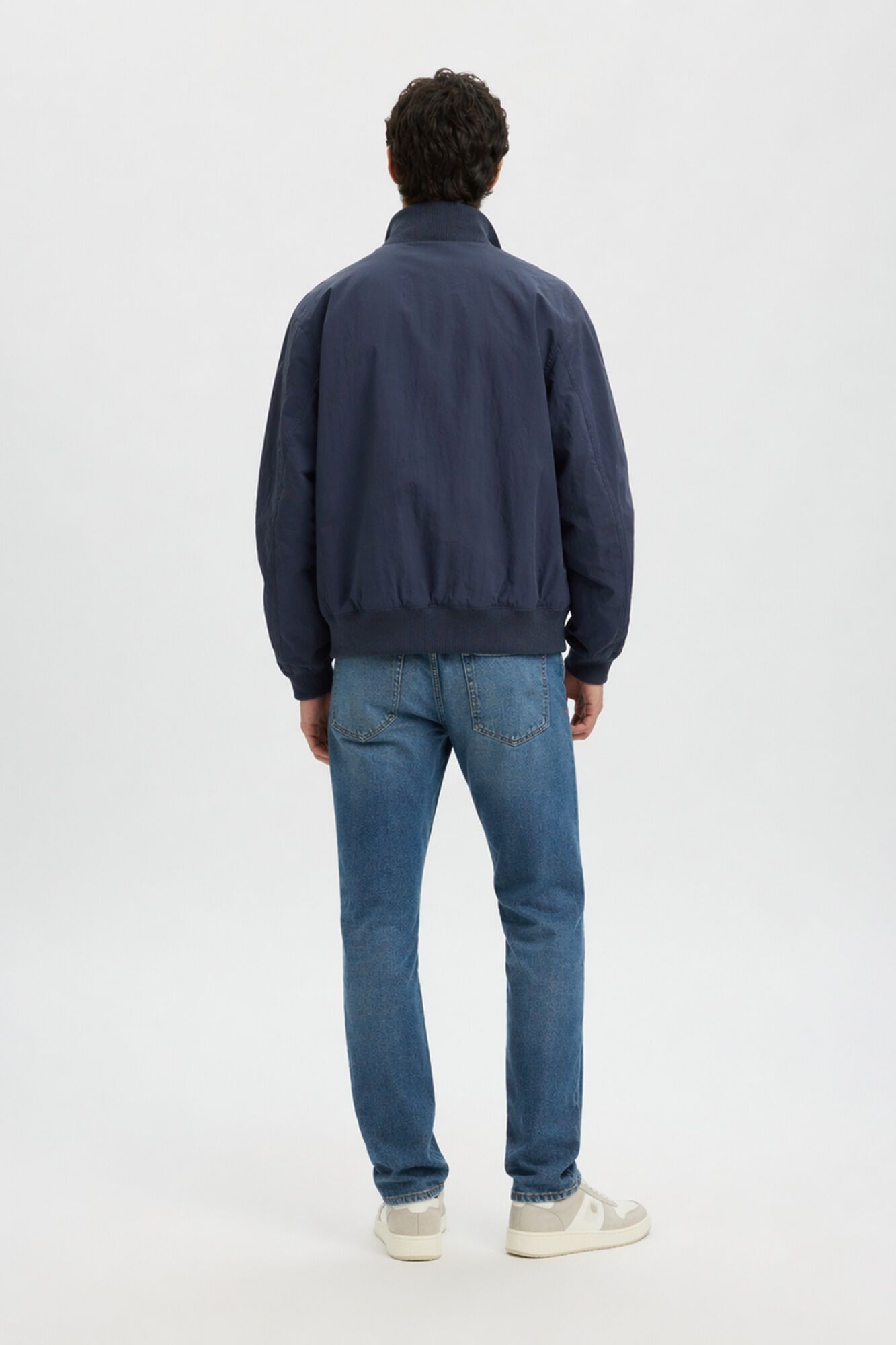 Selected Men's plain zip-fastening bomber jacket Navy