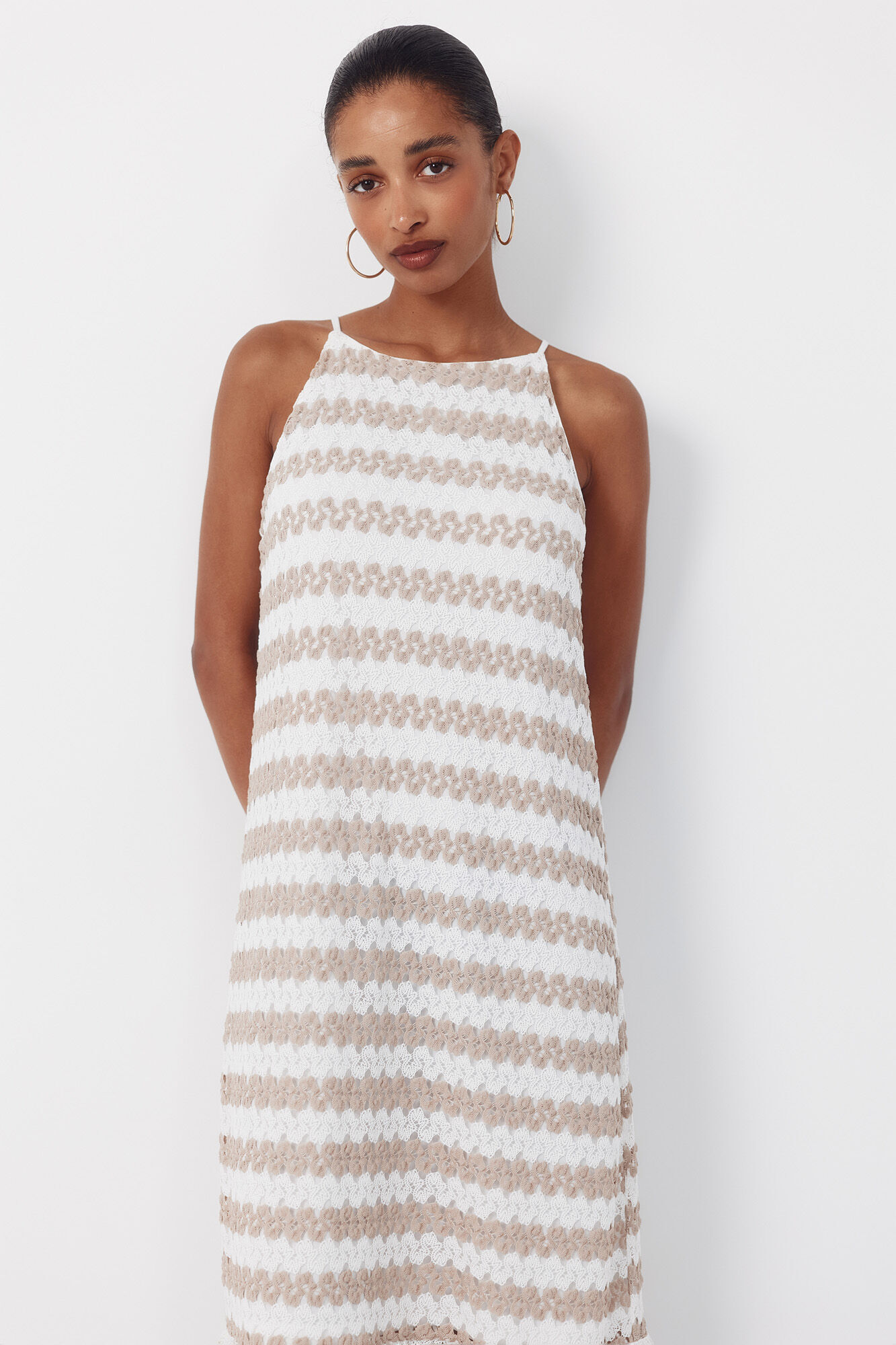 Cortefiel Structured halterneck dress Beige