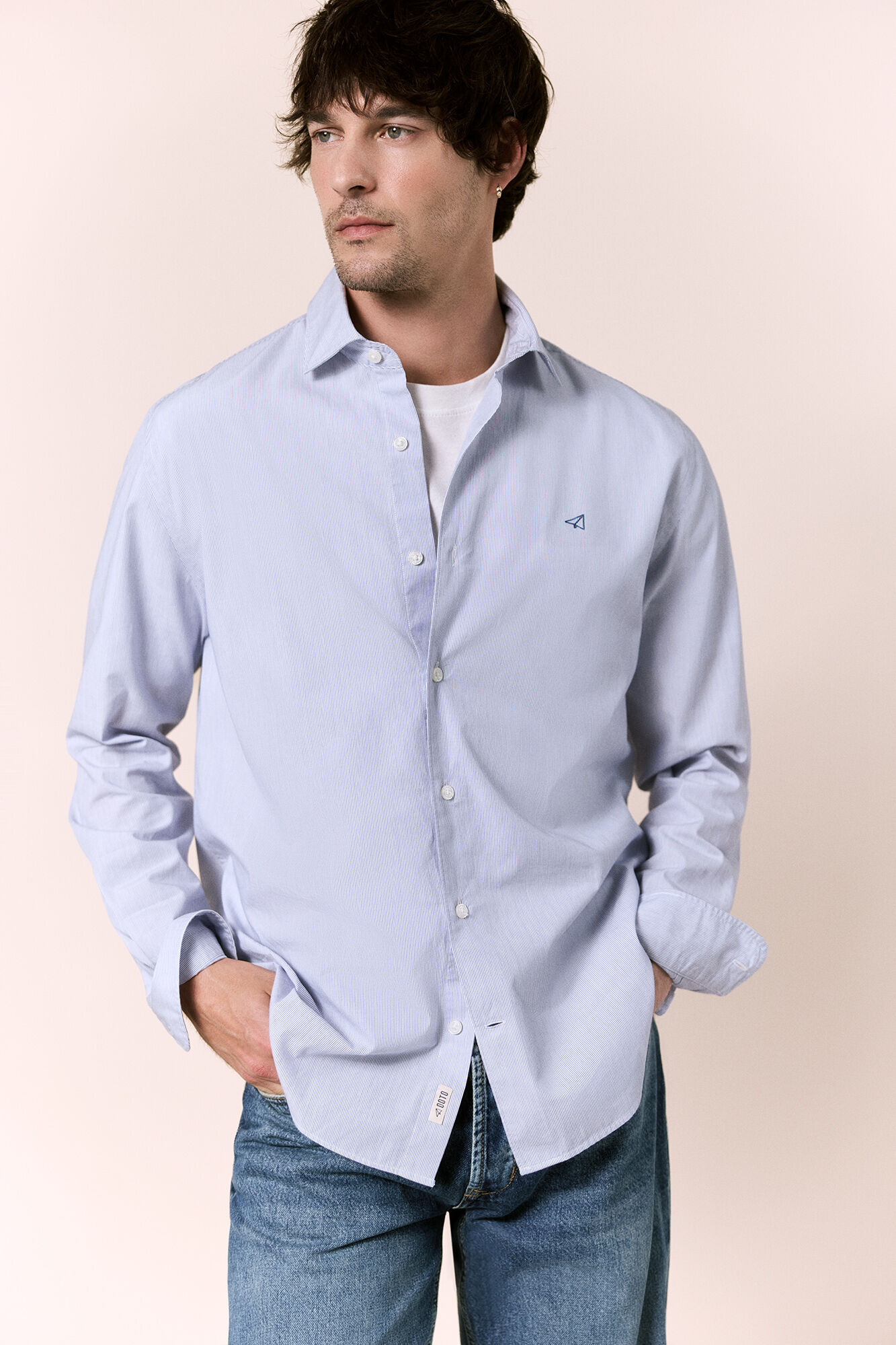 OOTO Camisa &agrave;s riscas manga comprida em popelina