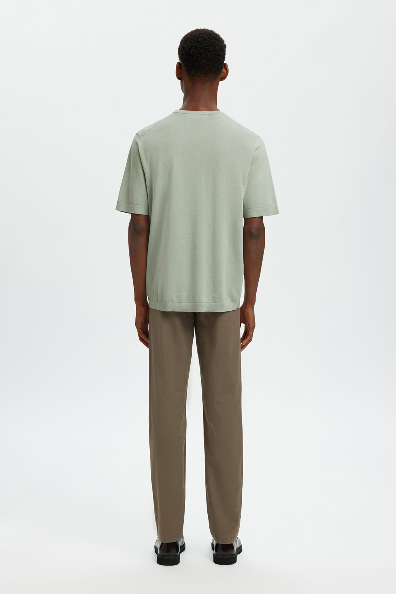 Selected Plain jersey men's short sleeve T-shirt Kaki