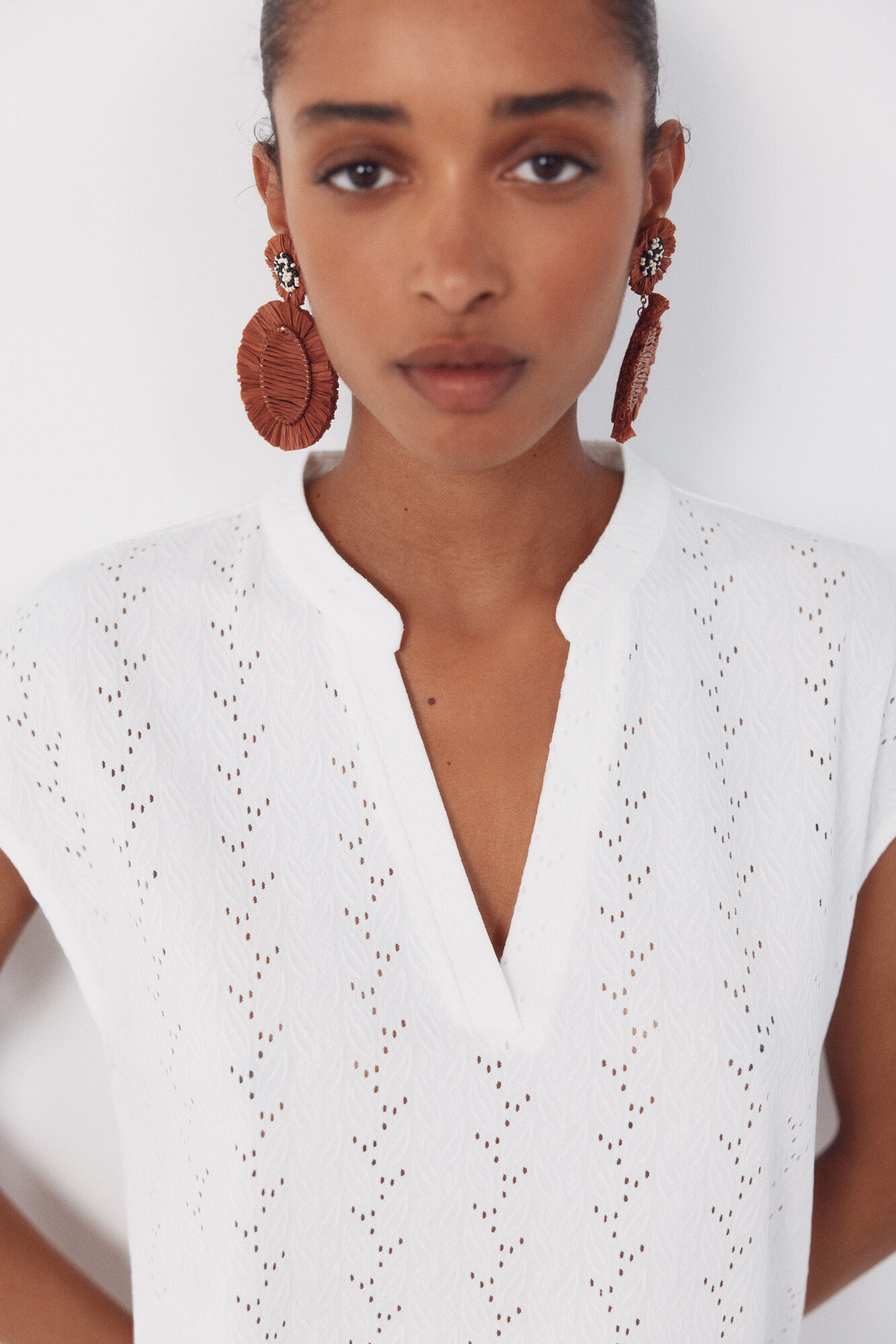 Cortefiel Long raffia earrings Red