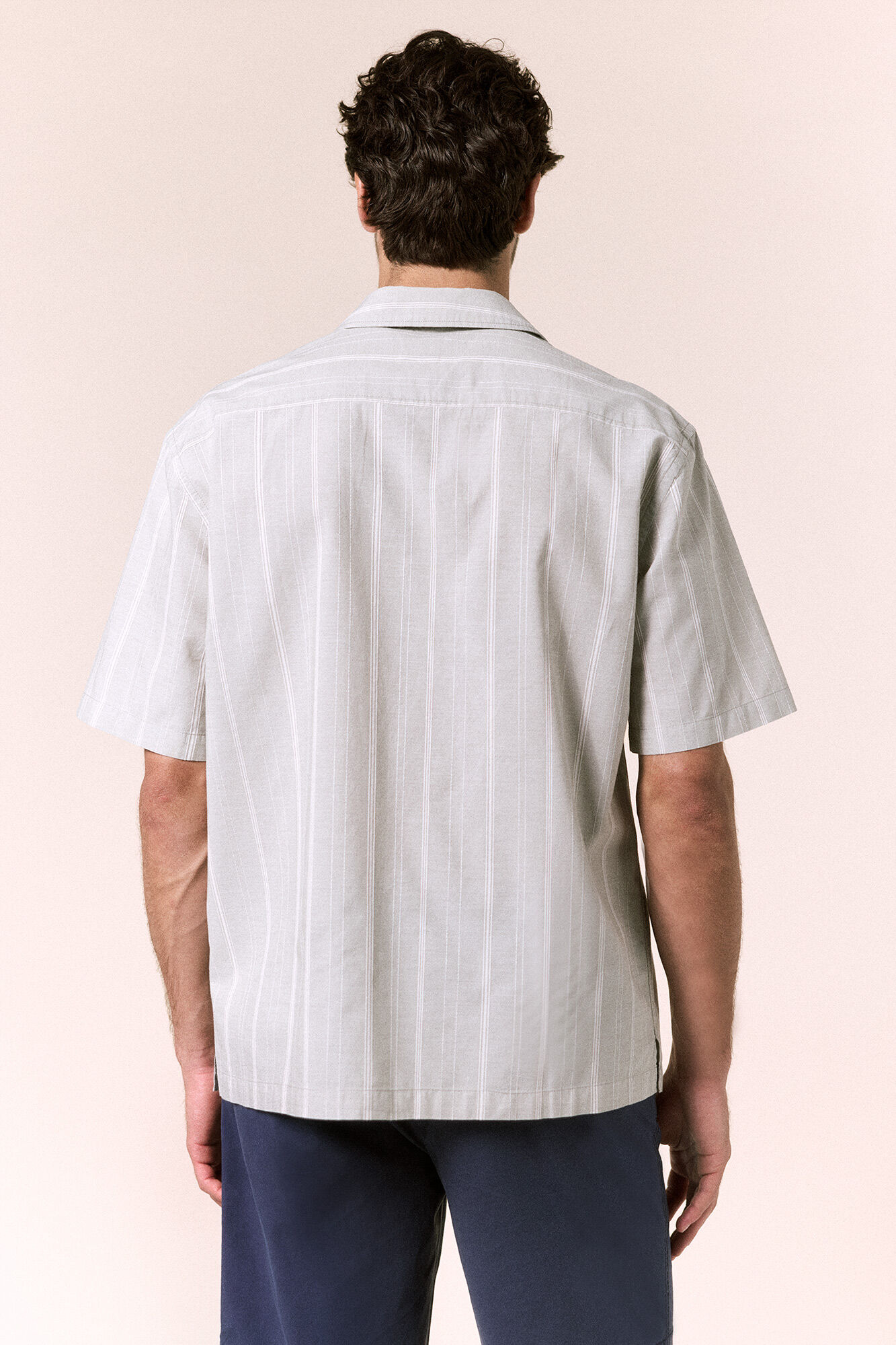 OOTO Striped short sleeve bowling collar shirt Kaki