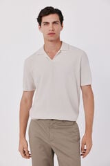 Cortefiel Cotton knit short sleeve polo shirt Ivory