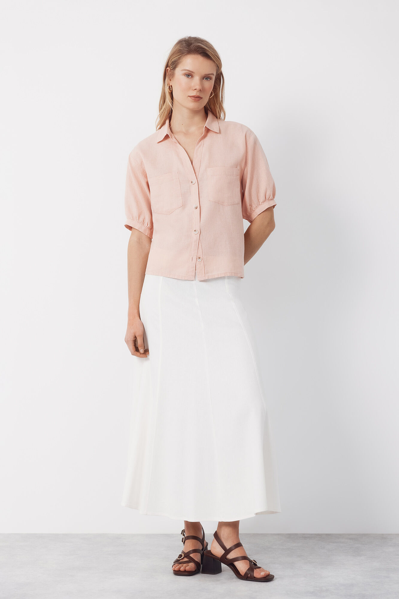 Cortefiel Rustic short sleeve shirt Pink