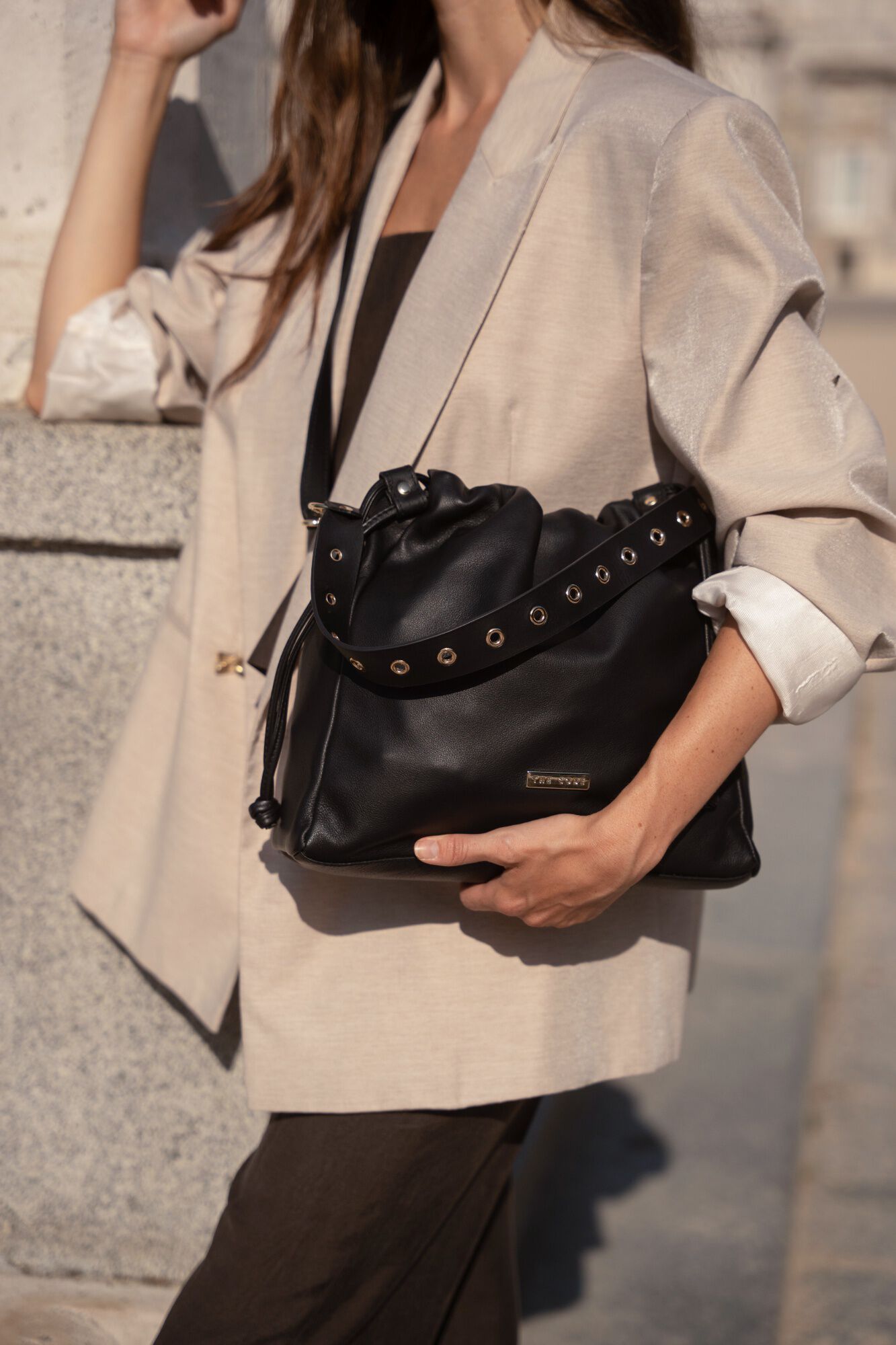 The Code Leather pouch bag Black