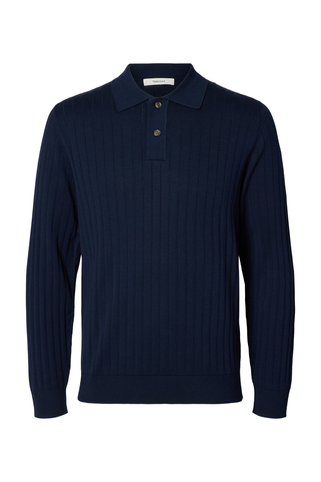 Selected Long sleeve knit polo shirt Navy