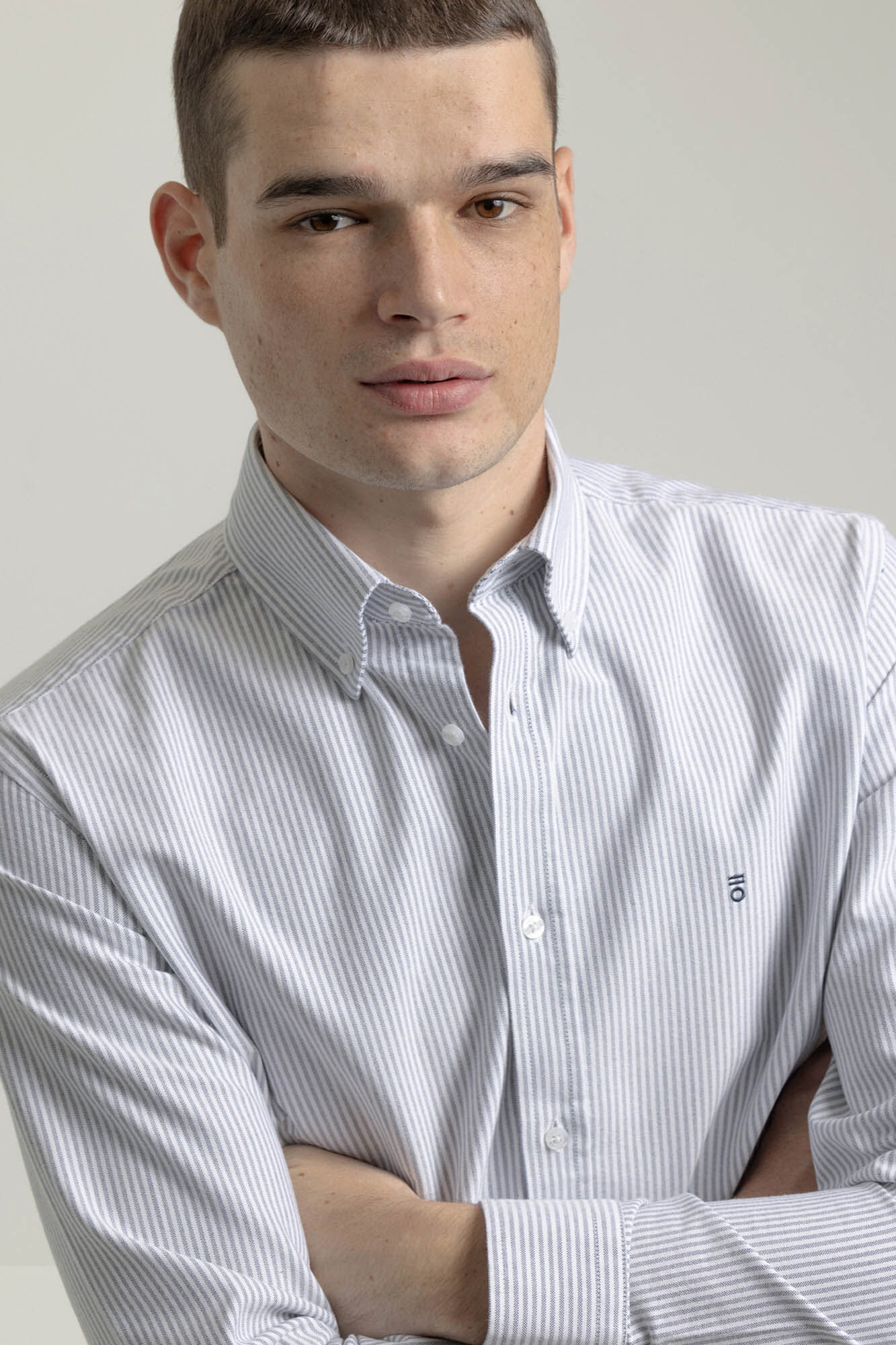 PuroEGO Slim cotton striped oxford shirt Blue