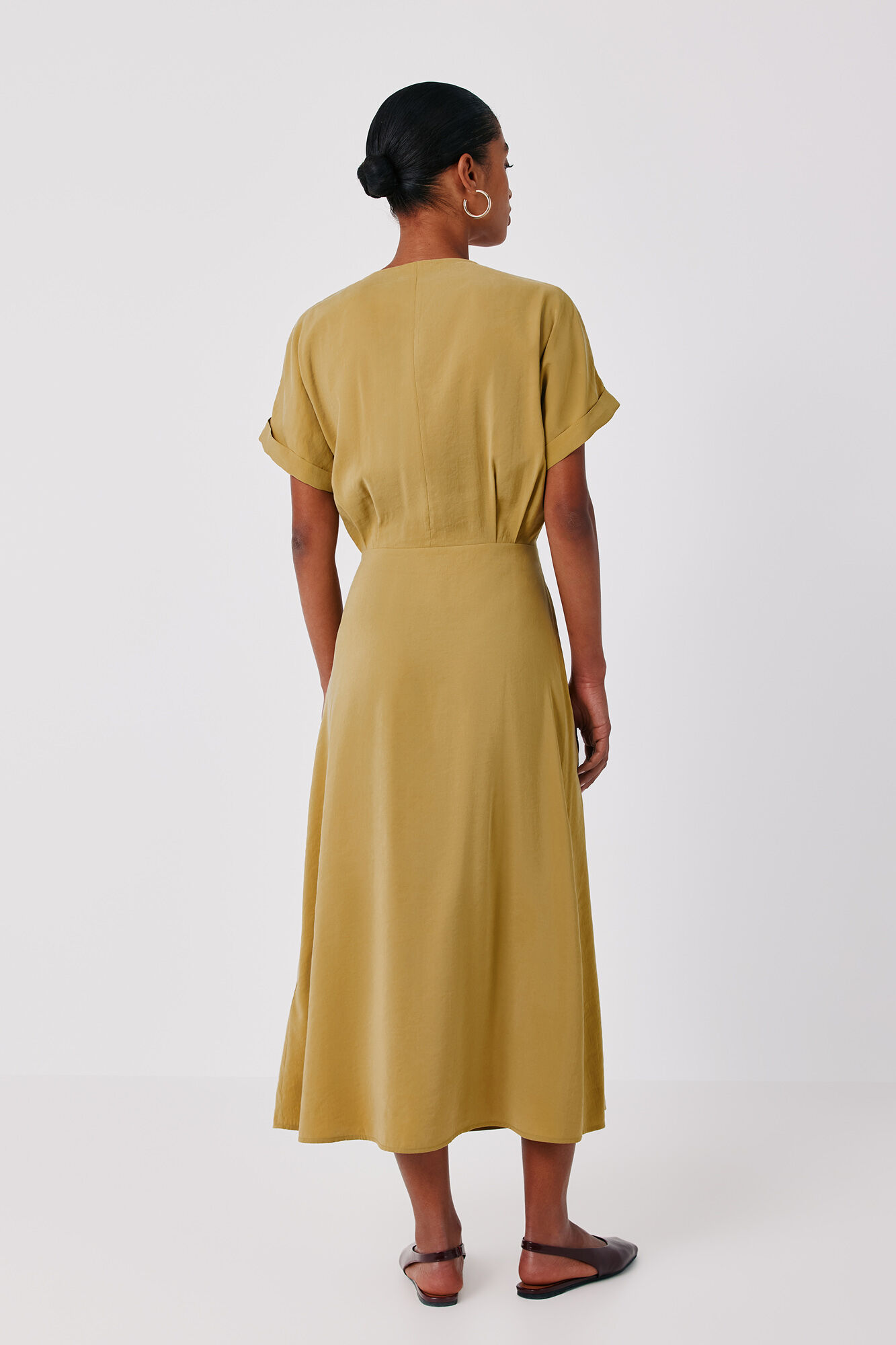 Cortefiel Wrap tencel dress Yellow