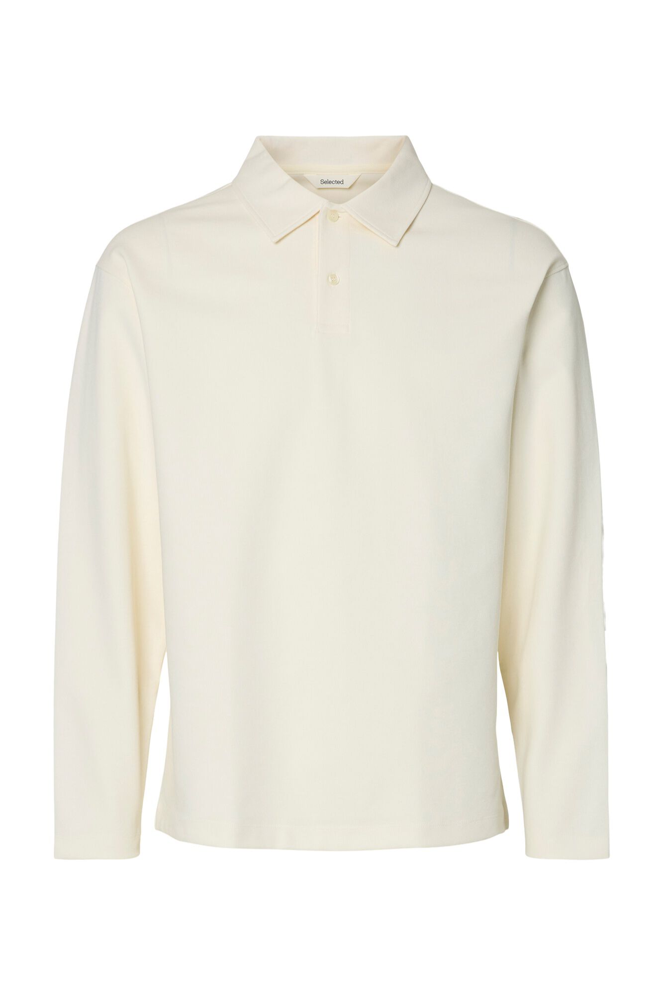 Selected Long sleeve relaxed fit polo shirt White