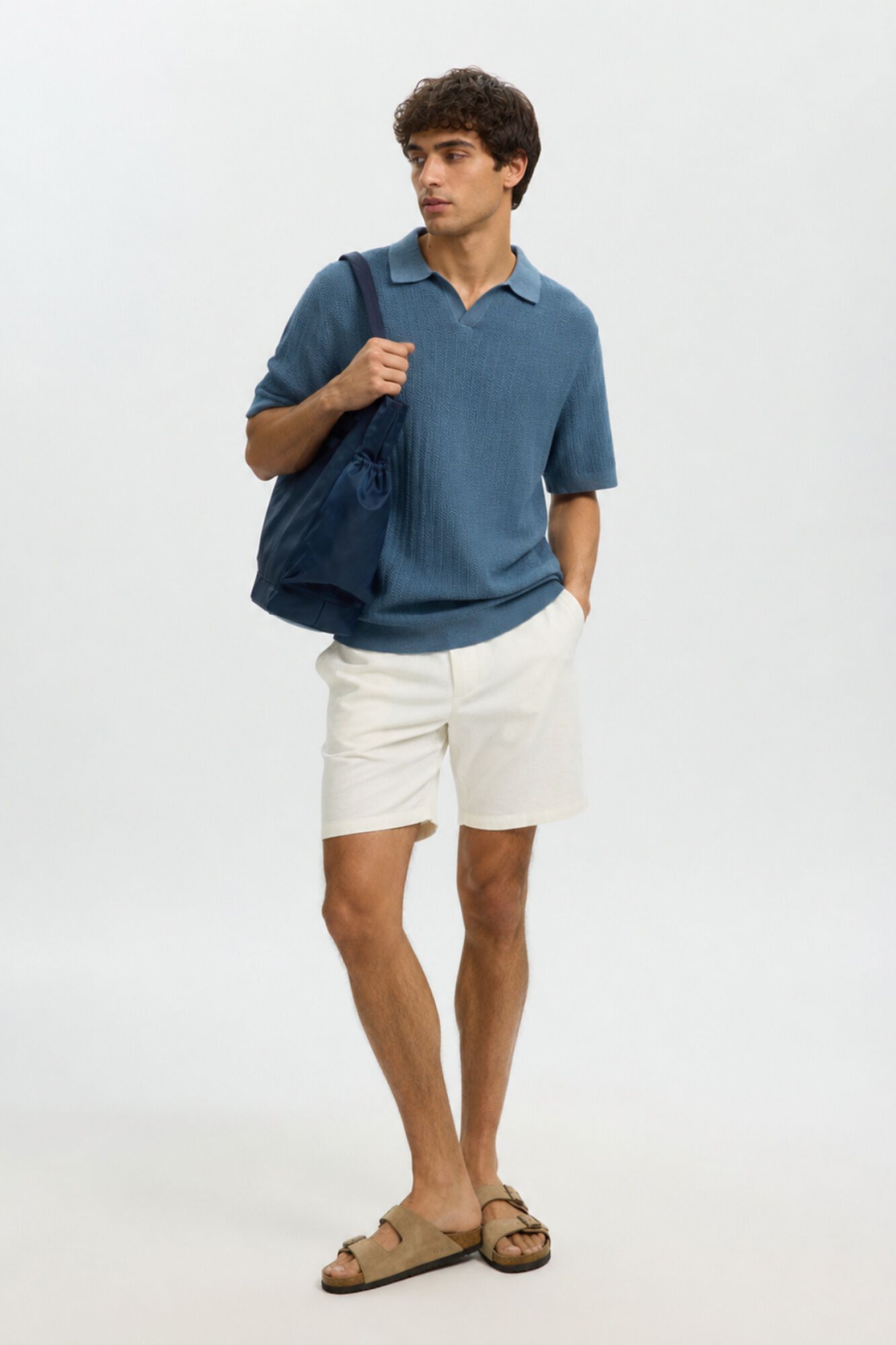 Selected Open-neck knit polo shirt