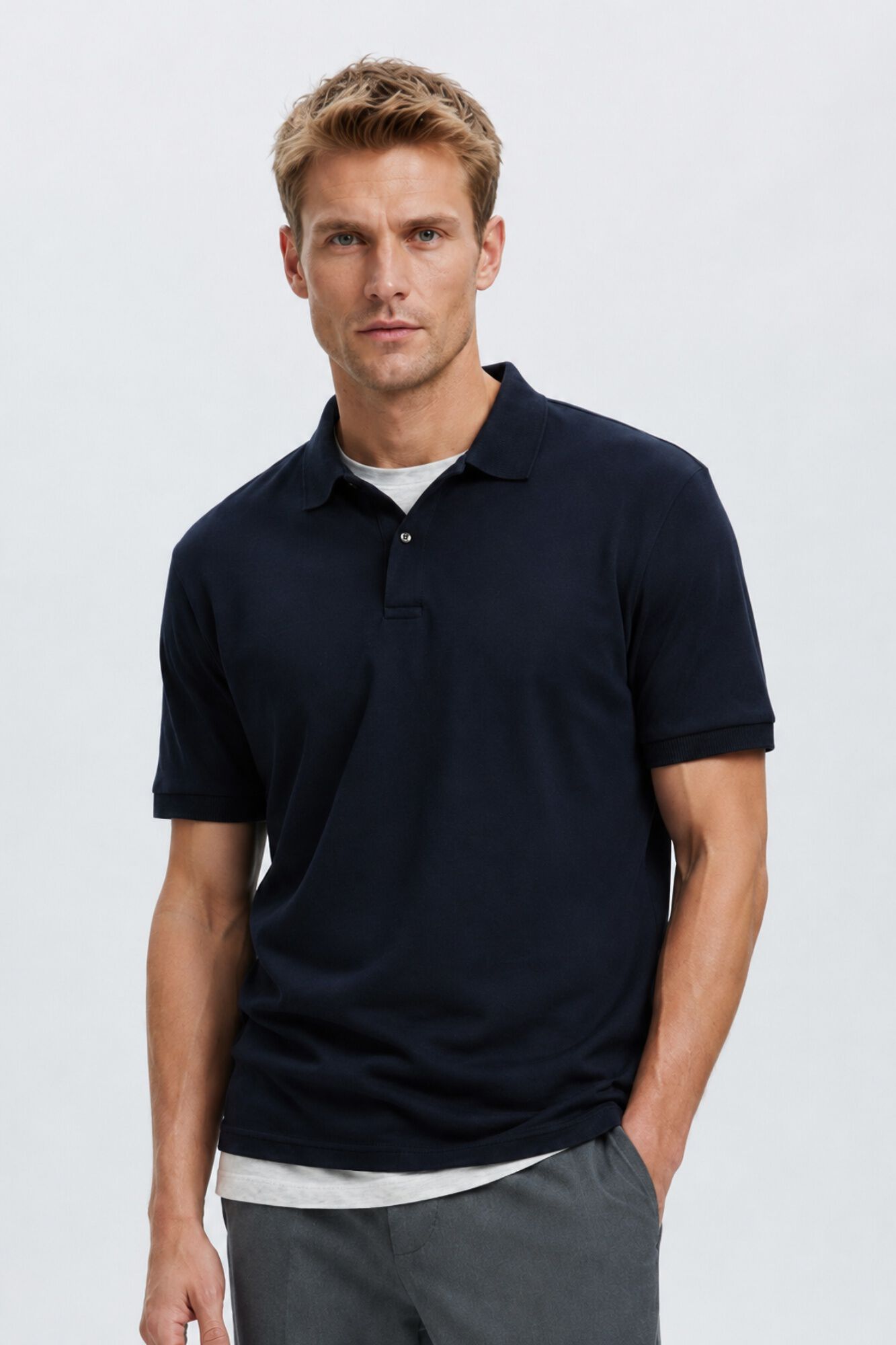 Selected Piqu&eacute; basic polo shirt Navy