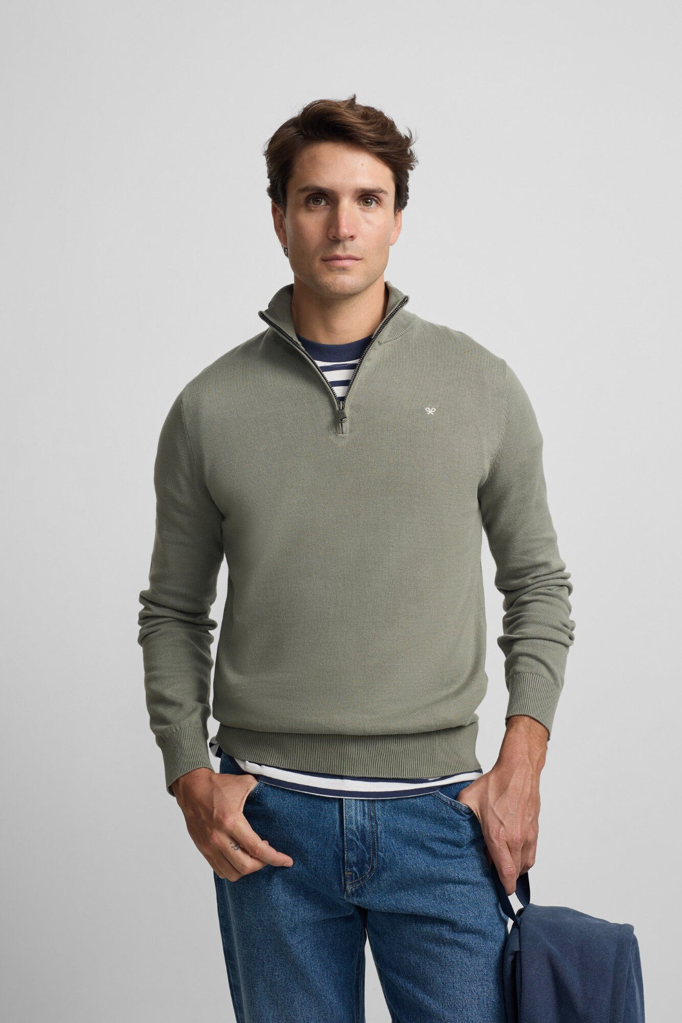 Silbon Plain half-zip jumper Kaki