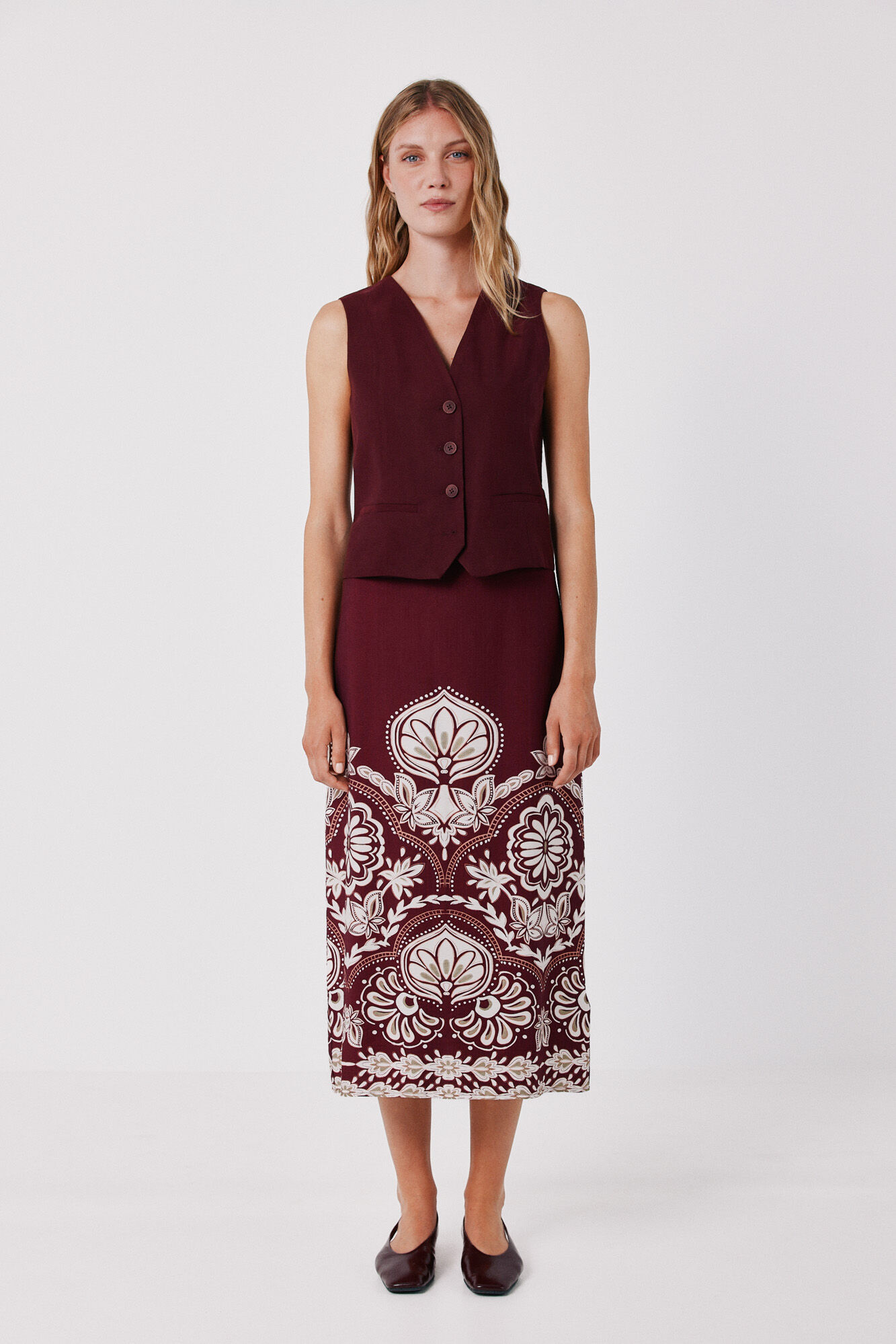 Cortefiel Printed straight skirt