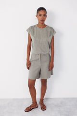 Cortefiel Plain linen bermuda shorts Kaki