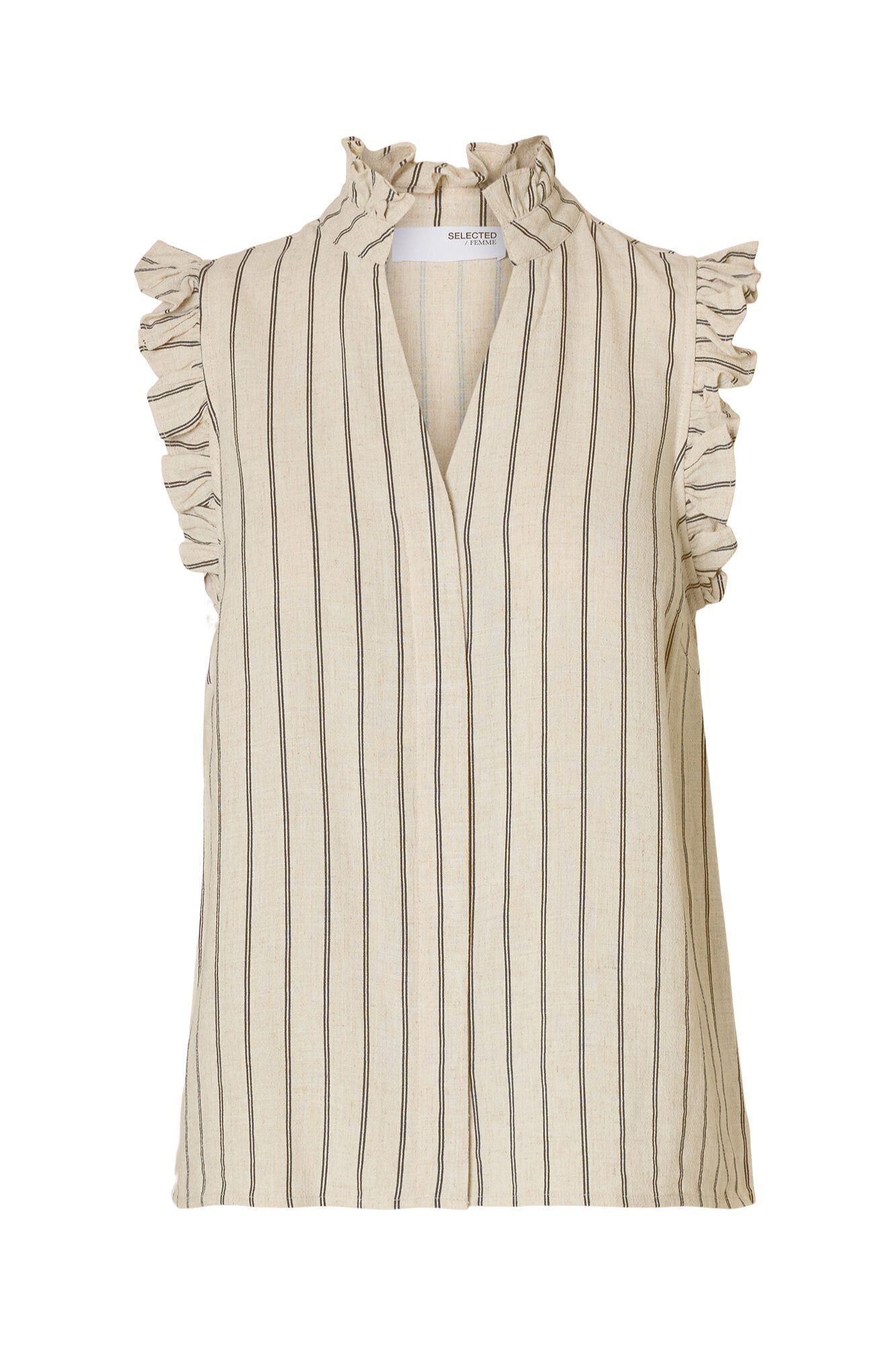 Selected Blusa sem mangas e folhos Tostado