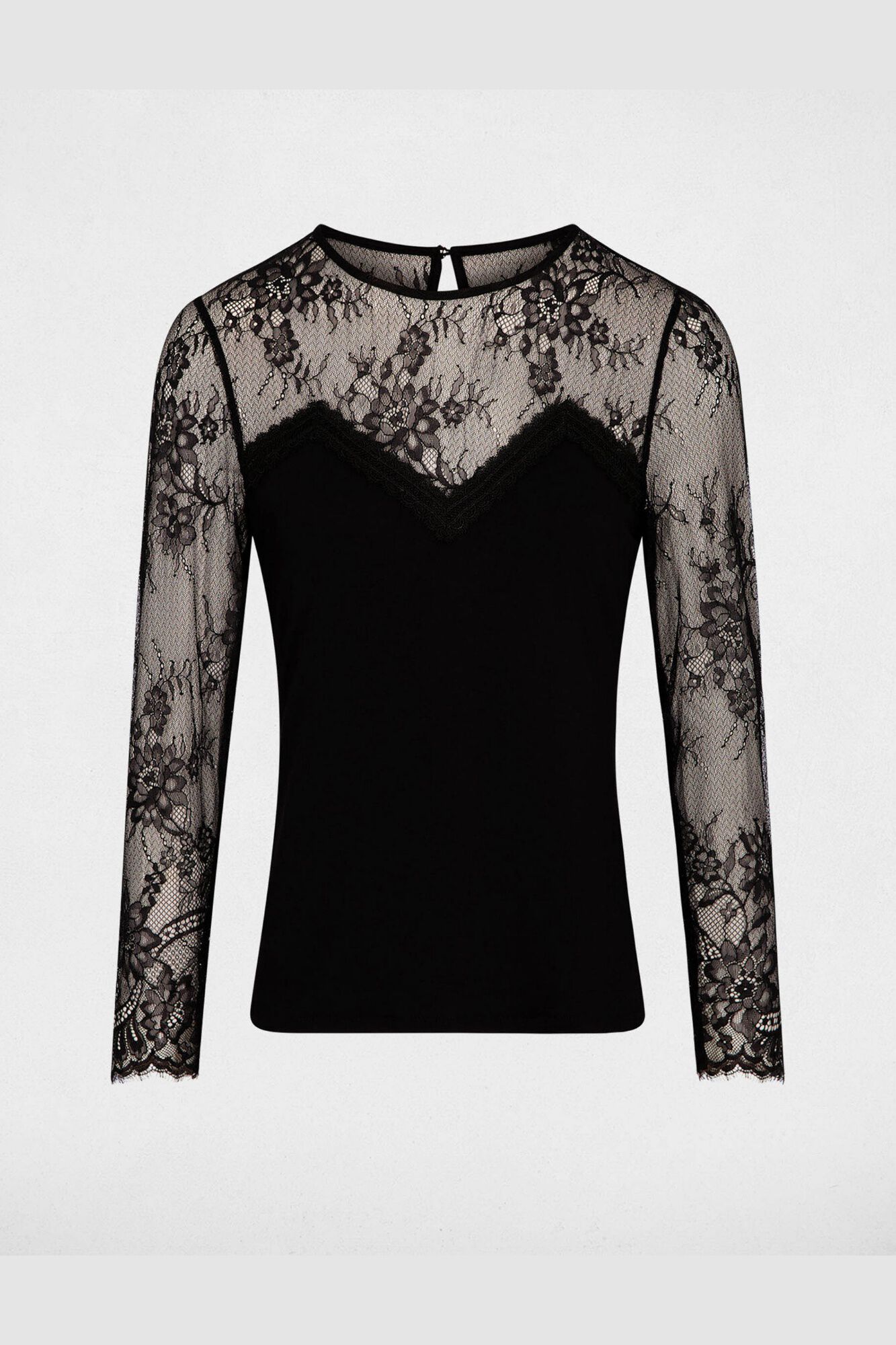 Morgan T-shirt de renda com gola redonda Preto