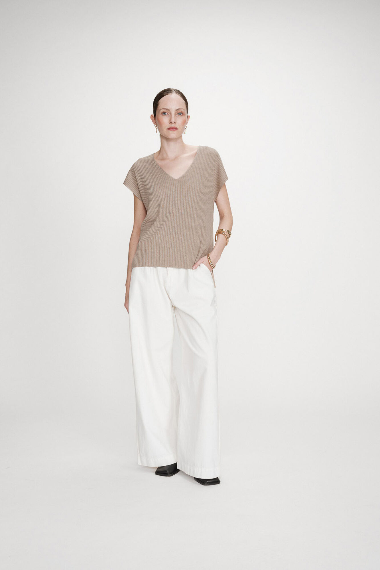 Grace & Mila Top de malha Lurex Tostado