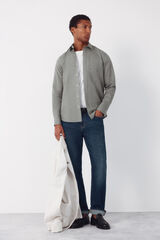 Cortefiel Plain linen cotton shirt Kaki