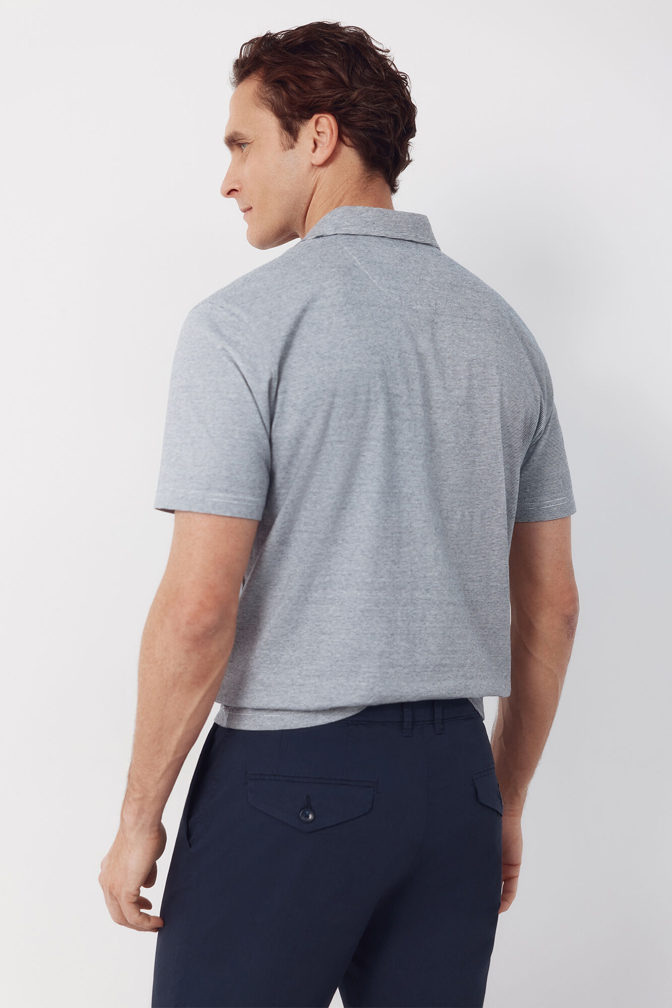 Cortefiel Striped polo shirt with pocket Grey