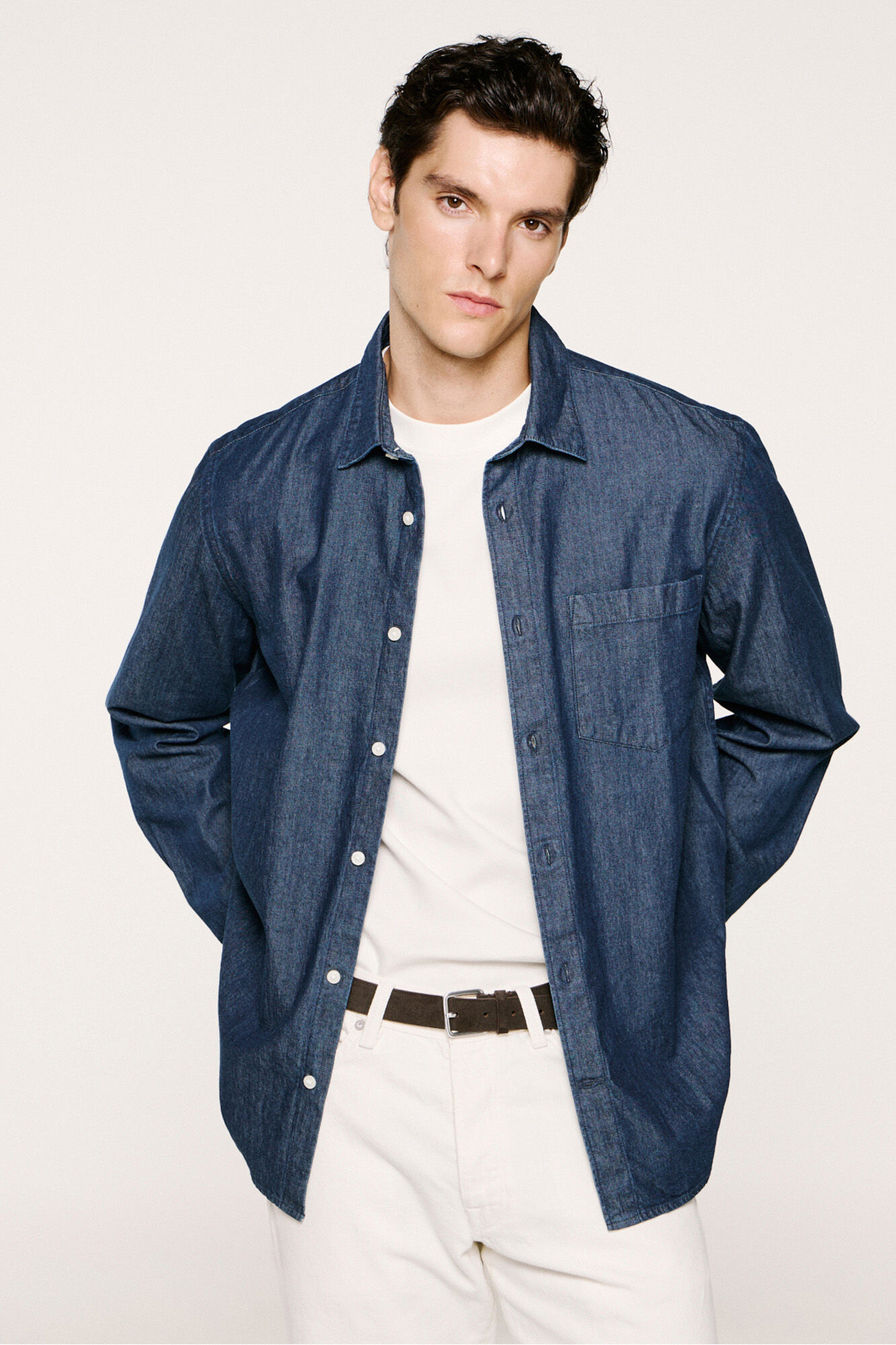 Selected Camisa de ganga leve 100% algod&atilde;o org&acirc;nico Azul