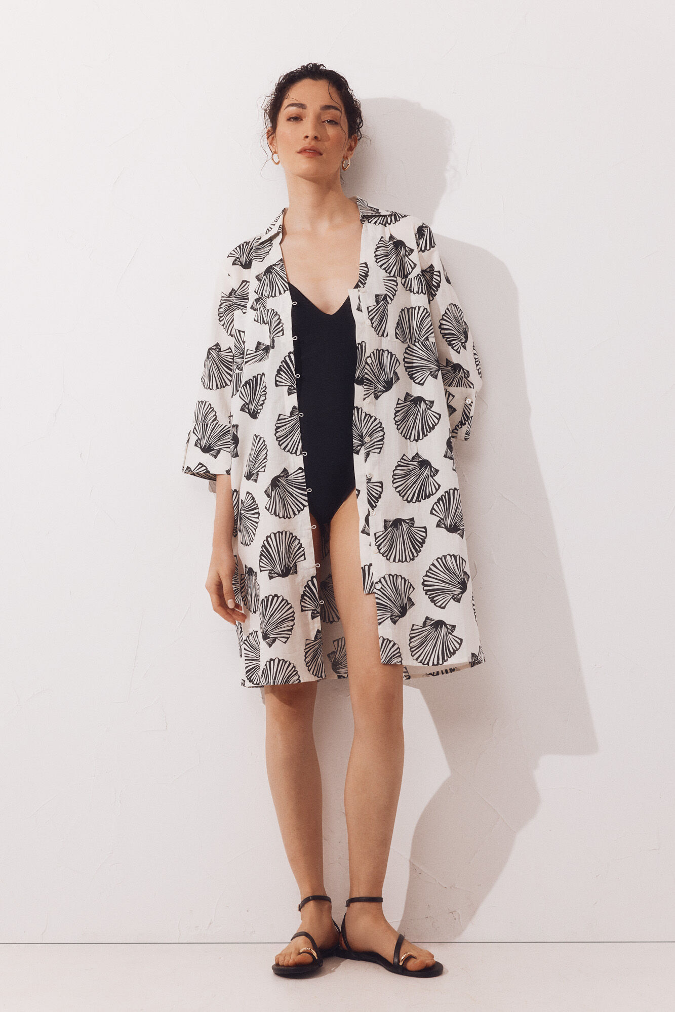 Cortefiel Printed cotton shirt kaftan