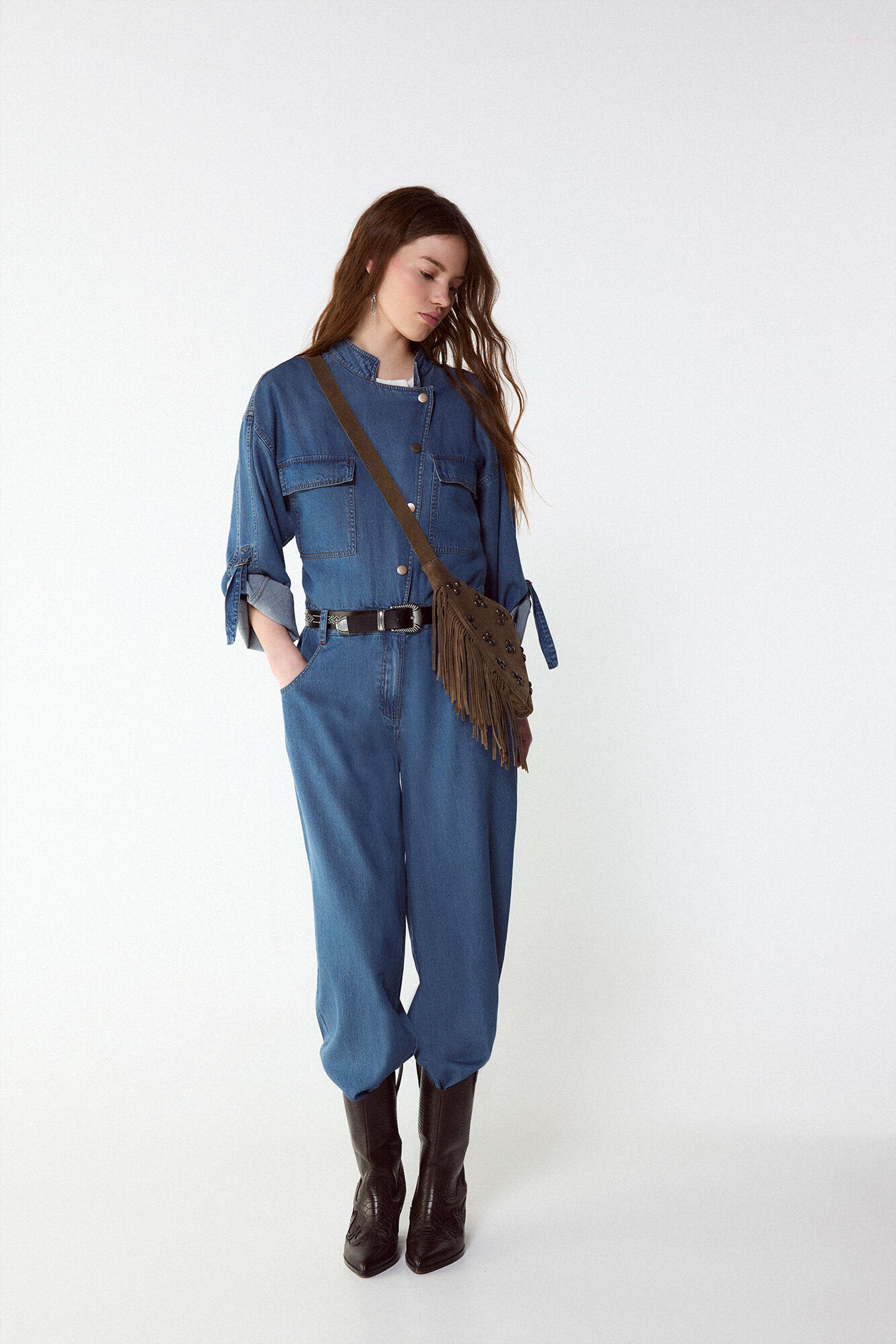 Slowlove Macac&atilde;o jeans cargo Azul
