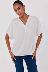 Cortefiel Satin-finish short sleeve blouse Ivory