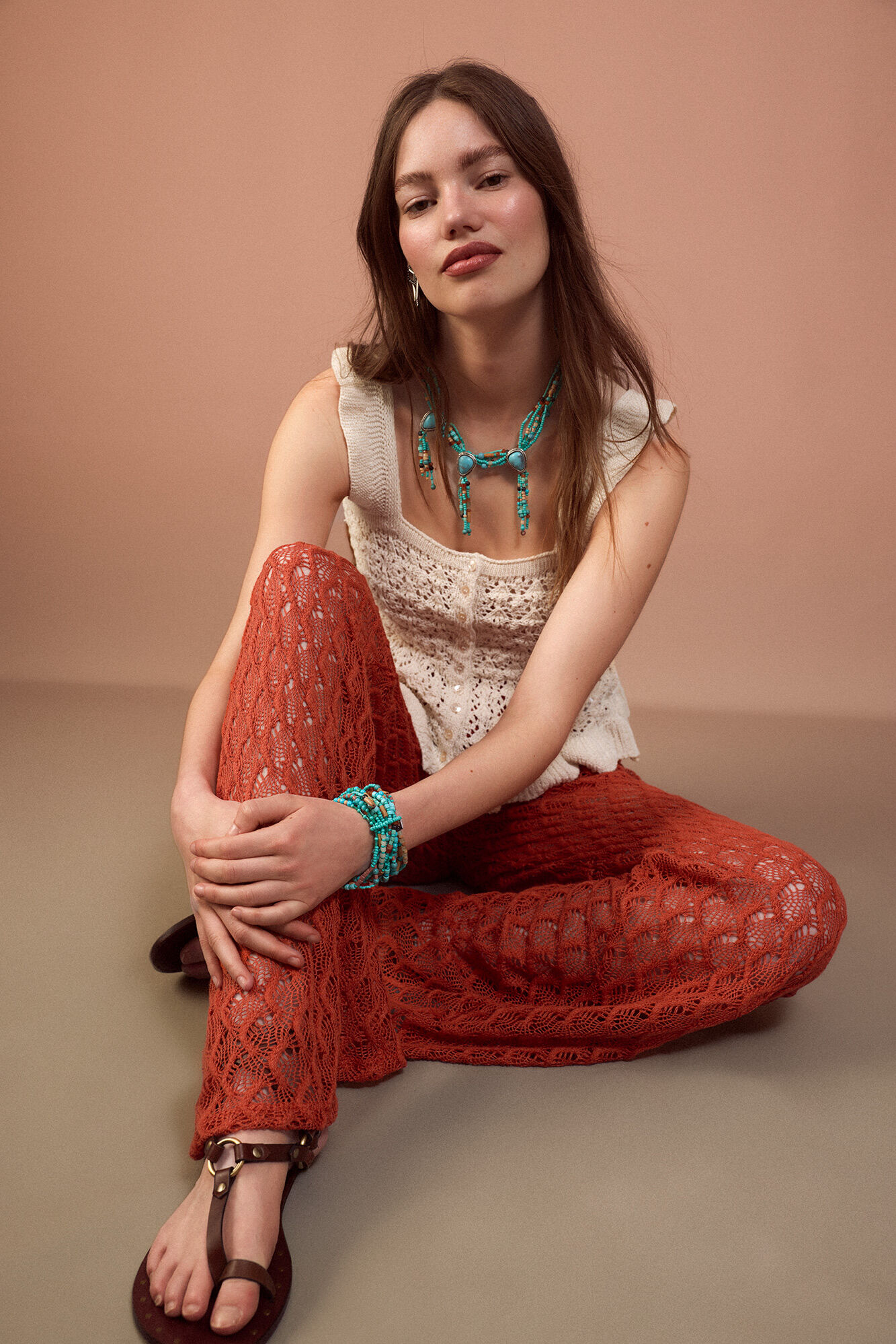 Slowlove Wide openwork knit trousers