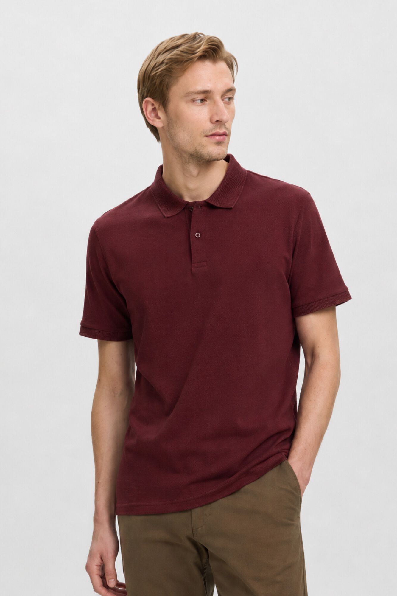 Selected Piqu&eacute; basic polo shirt Red