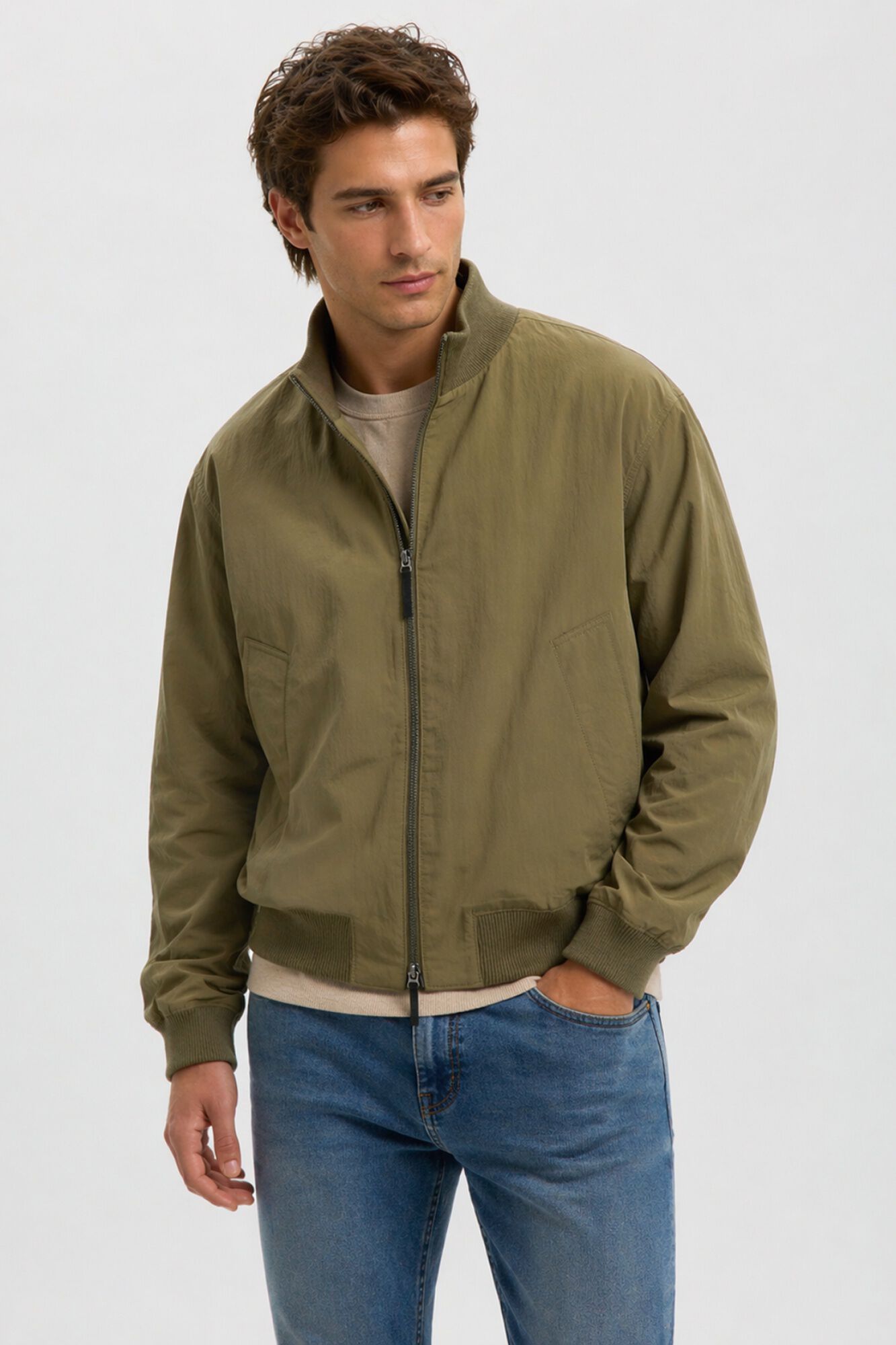 Selected Men's plain zip-fastening bomber jacket