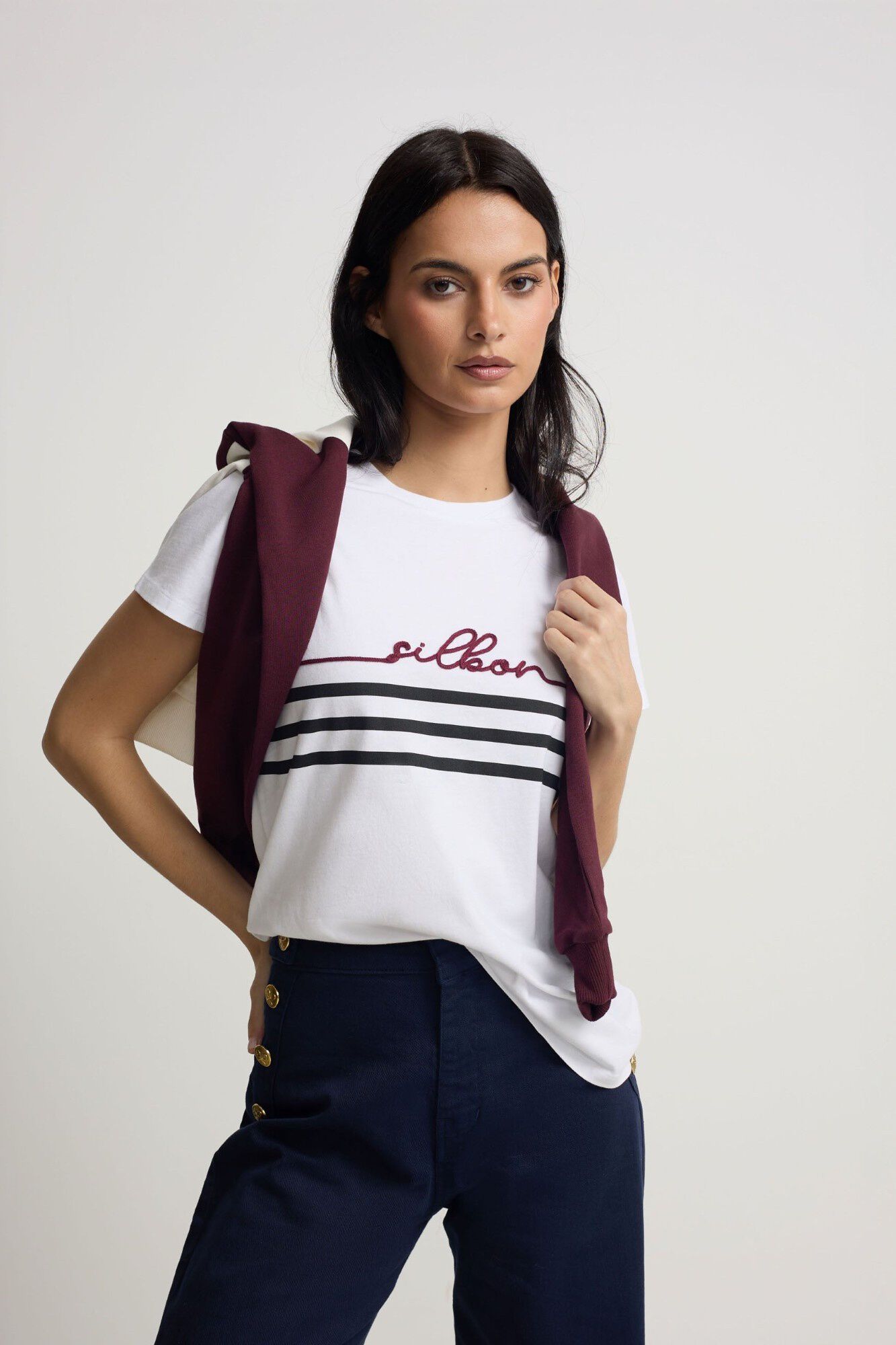 Silbon T-shirt Silbon de mulher com cord&atilde;o Branco
