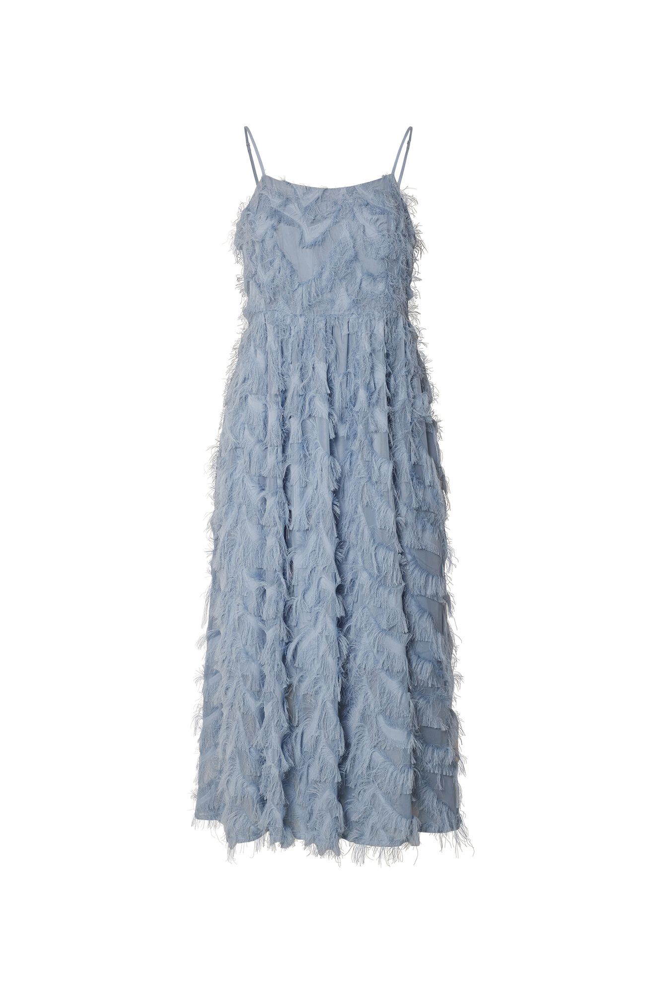 Selected Vestido midi com tecido de franjas Azul