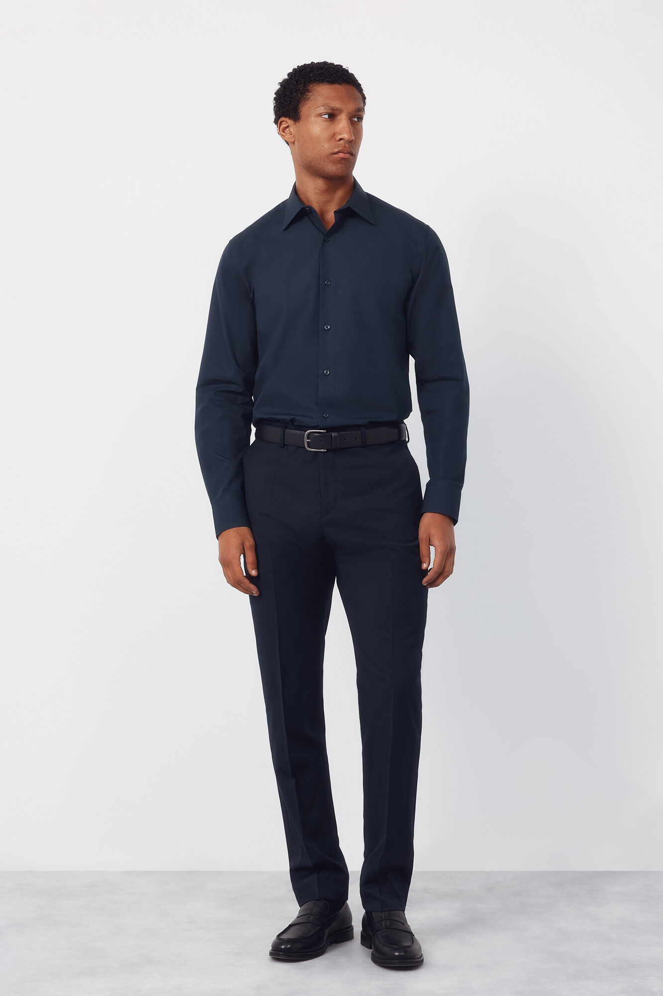 Cortefiel Camisa social lisa de algod&atilde;o tencel Azul