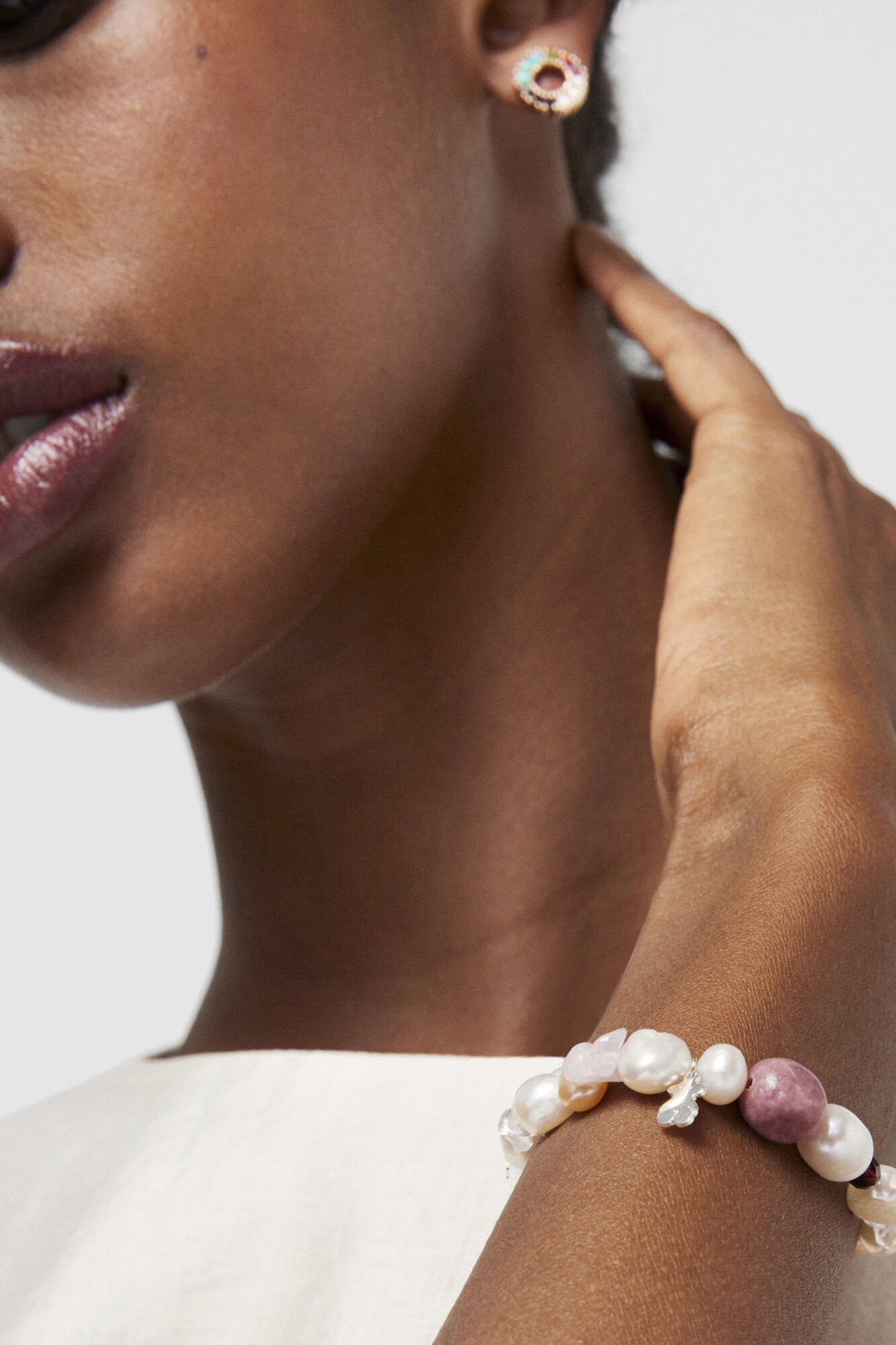 Tous Silver bracelet with pearls and gems Grey