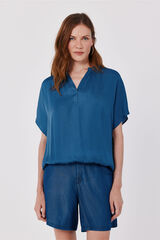 Cortefiel Satin-finish short sleeve blouse Blue