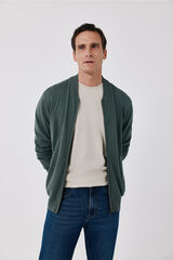 Cortefiel Cotton fine knit zip fastening cardigan Kaki