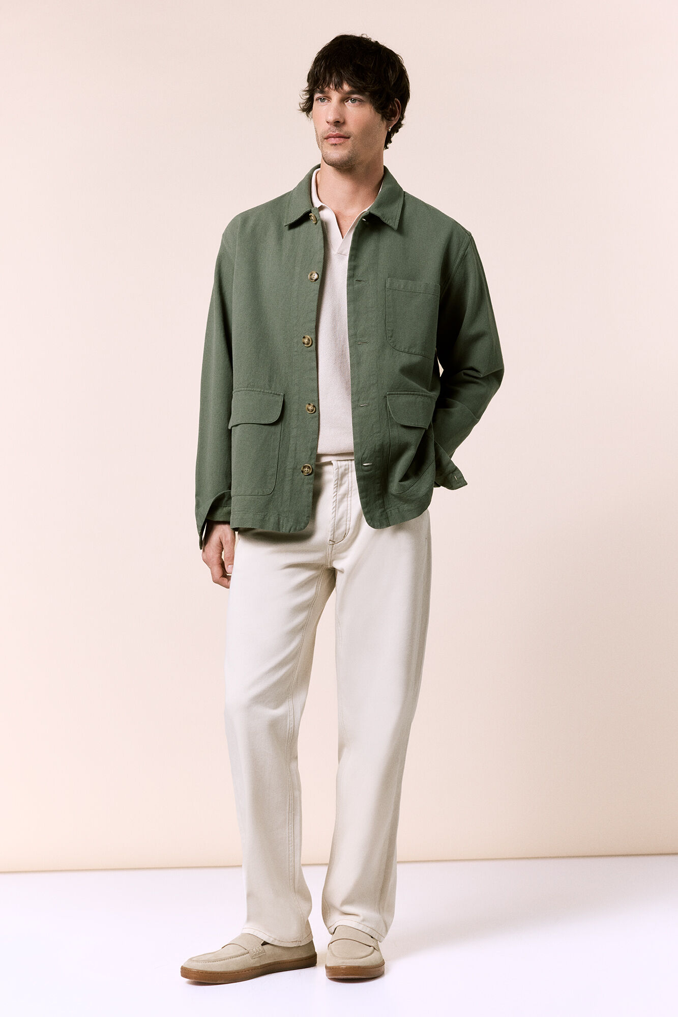 OOTO Sobrecamisa em algod&atilde;o e linho Verde