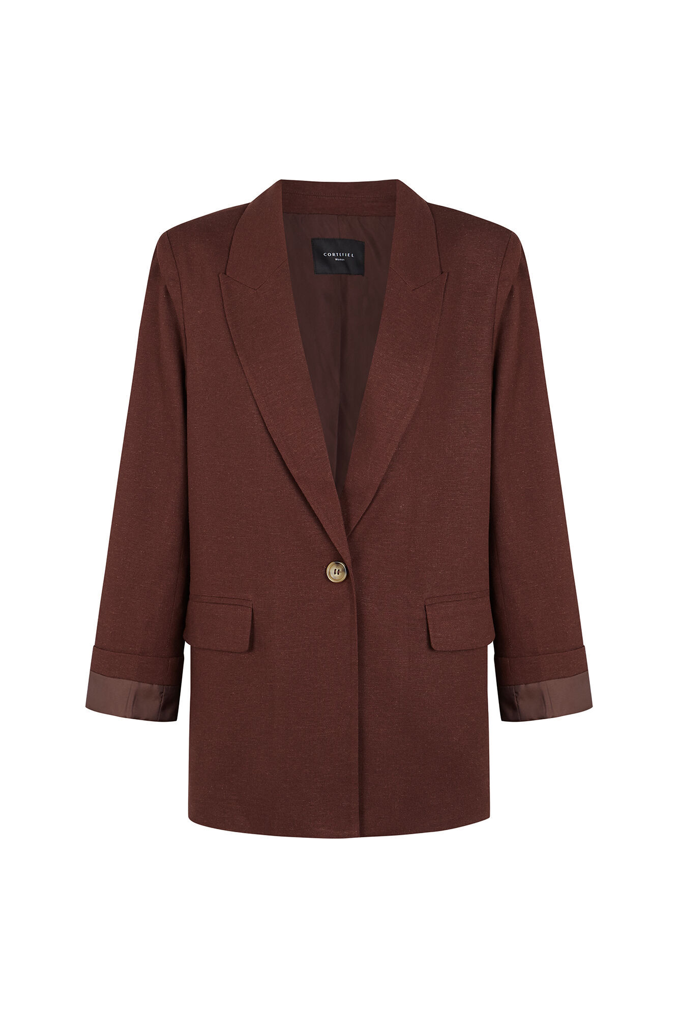 Cortefiel Blazer tejido con lino Marr&oacute;n oscuro