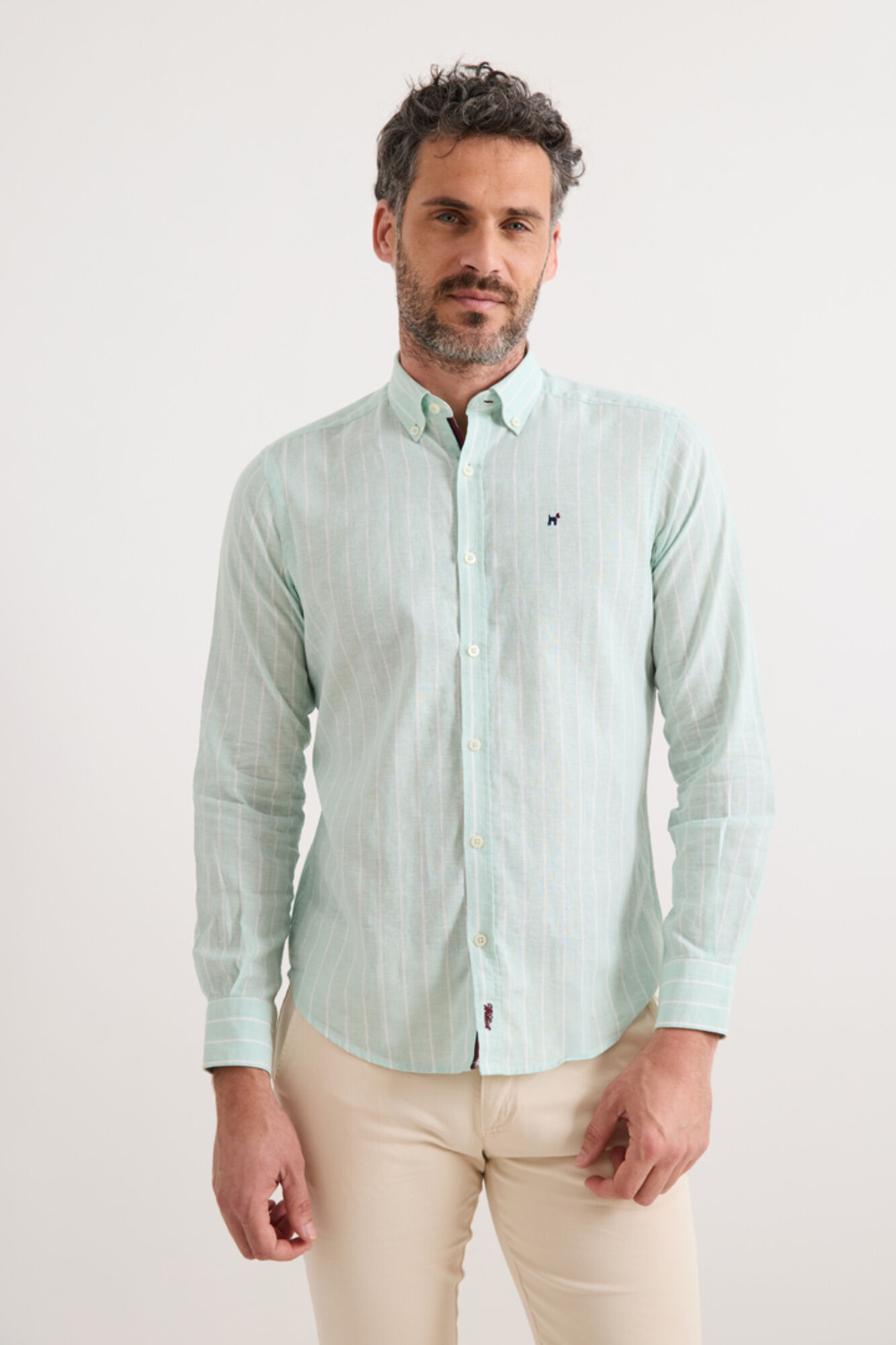 Williot Camisa de linho de riscas finas