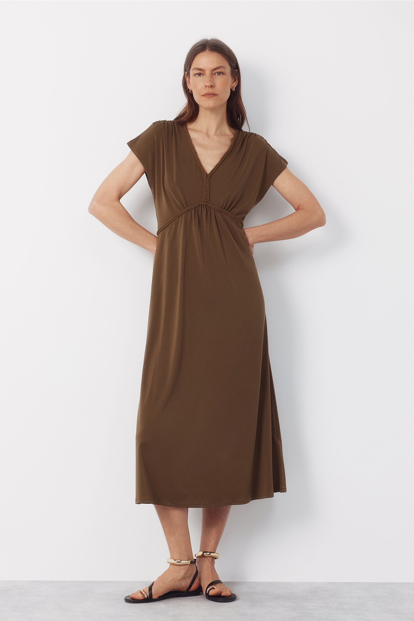 Cortefiel Braided dress Kaki