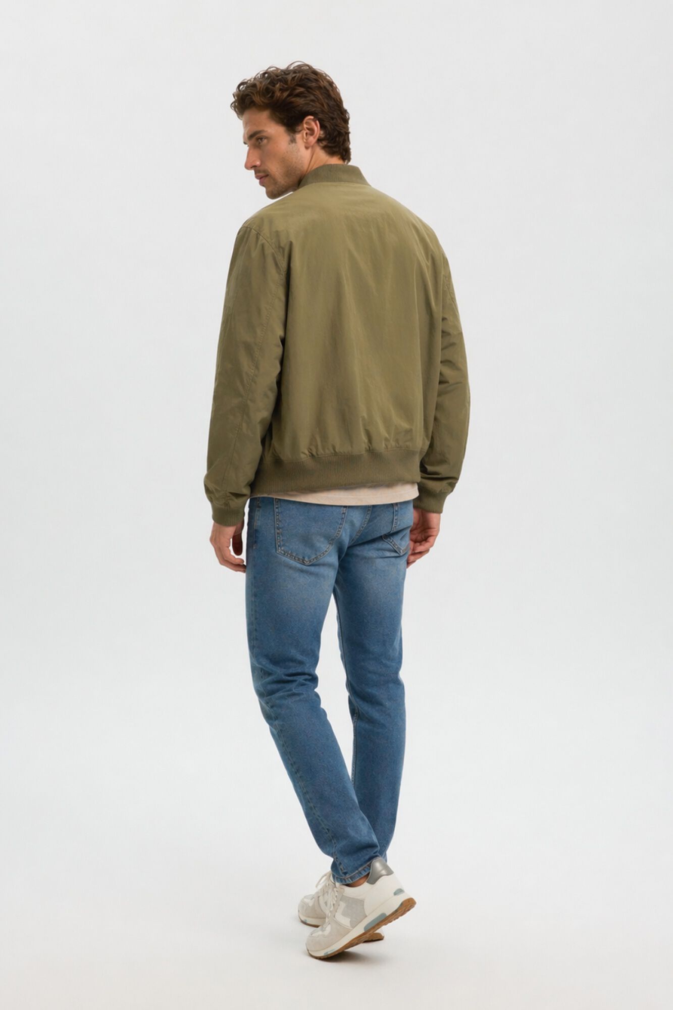 Selected Men's plain zip-fastening bomber jacket Dark green
