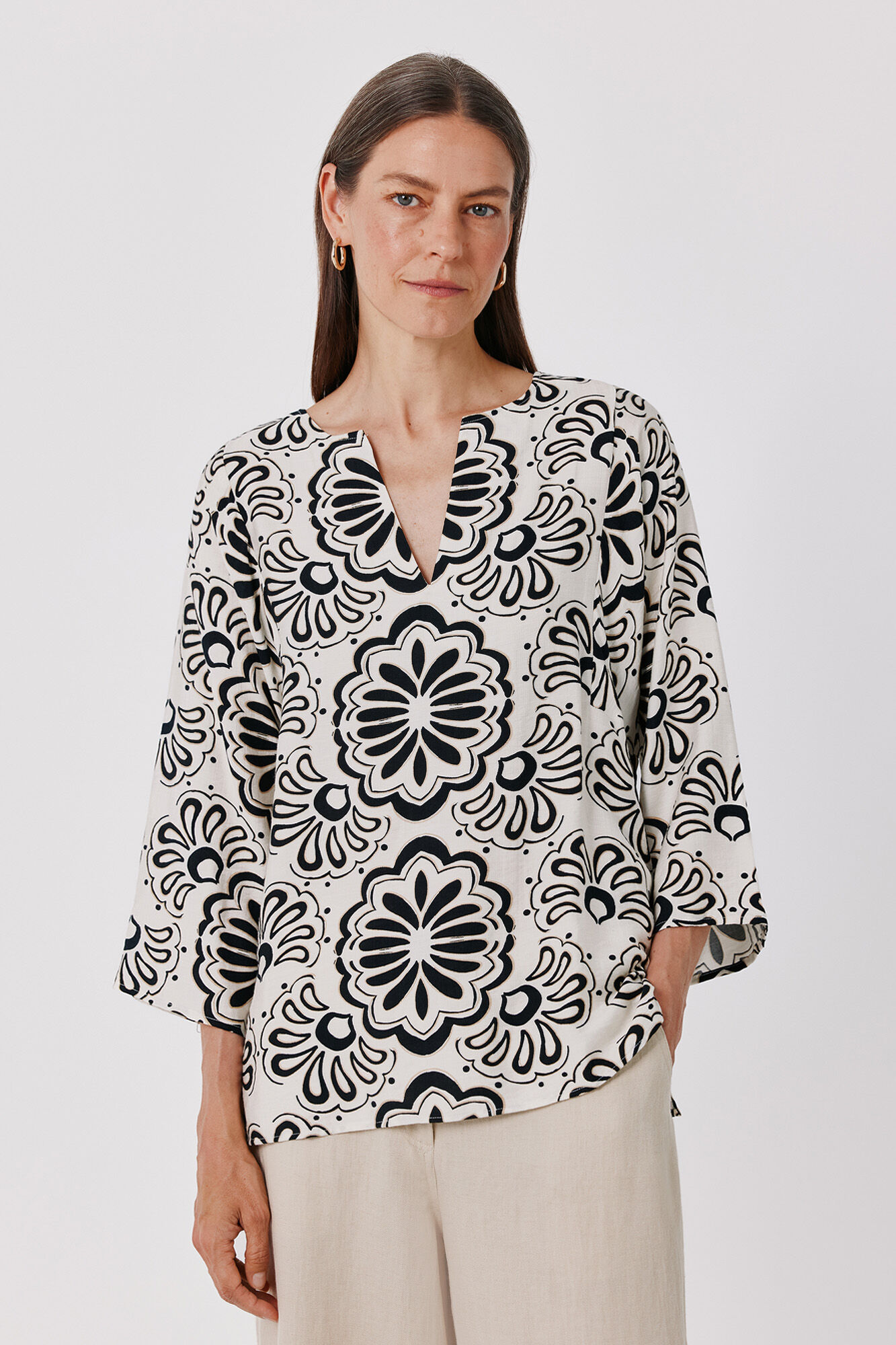 Cortefiel Printed loose tunic blouse