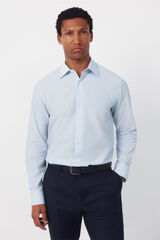 Cortefiel Camisa social lisa de algod&atilde;o tencel Azul