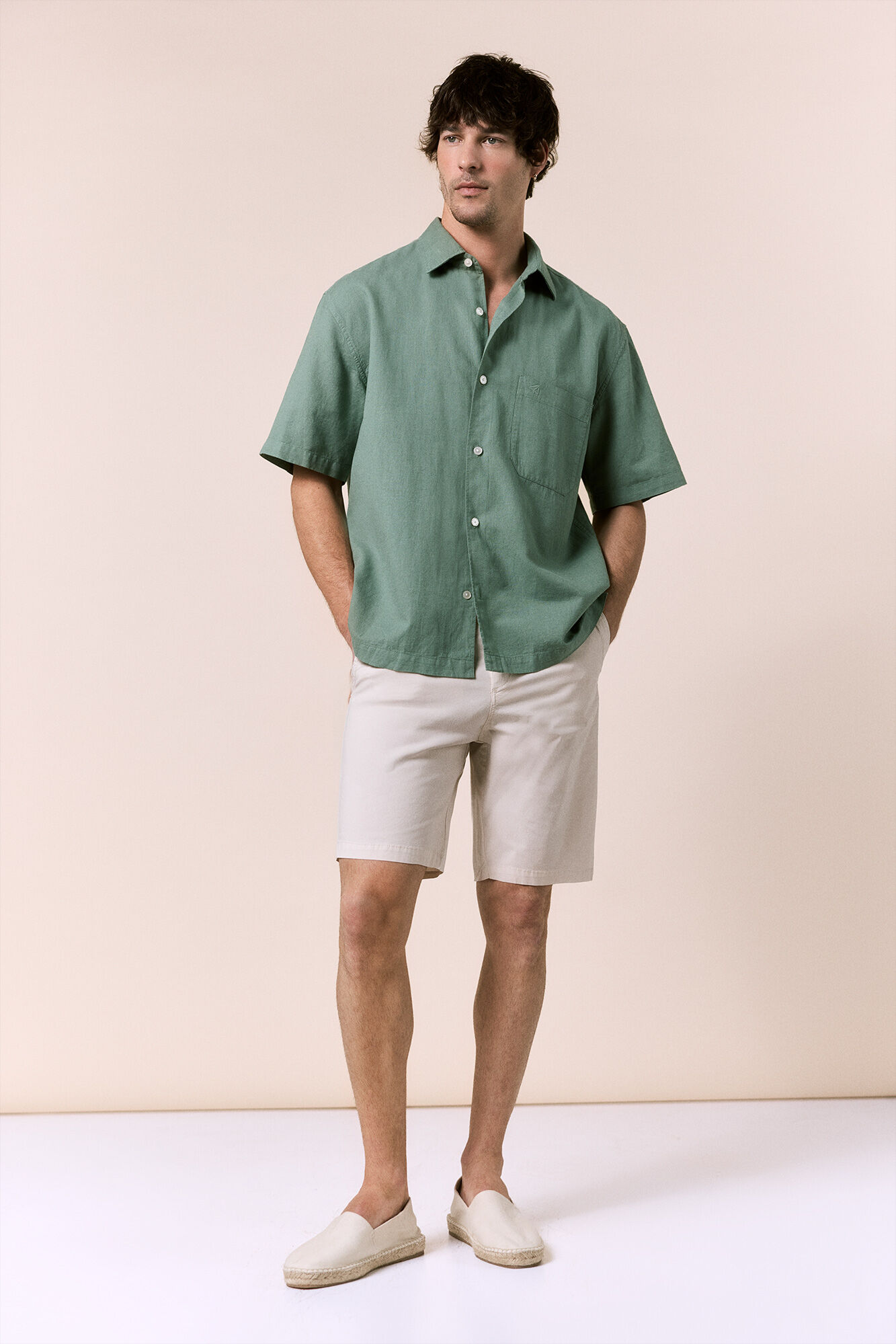 OOTO Camisa de linho de manga curta Verde