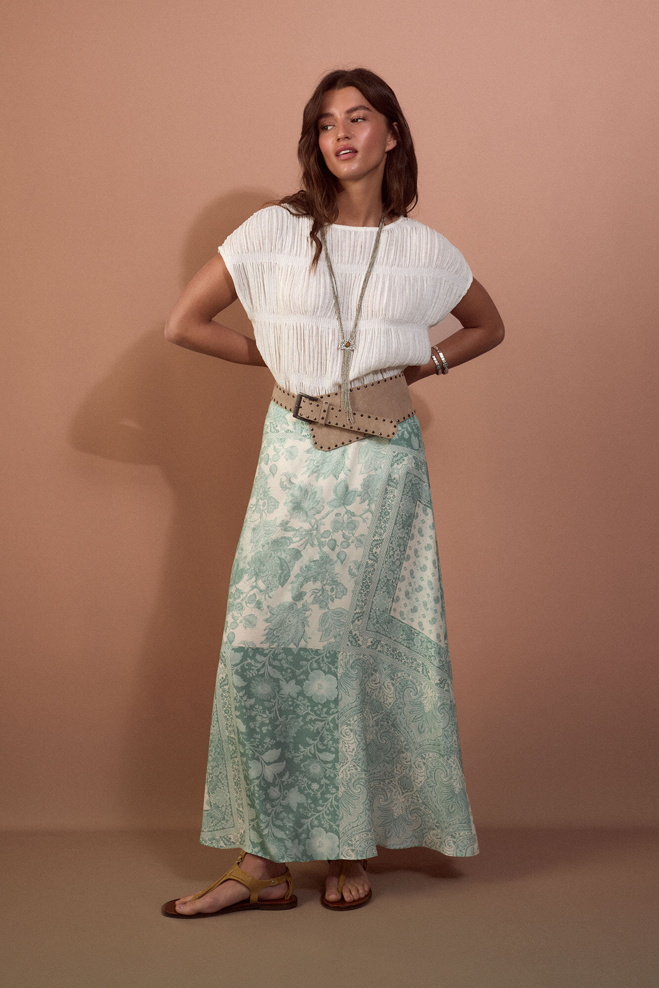 Slowlove saia longa estampada Azul