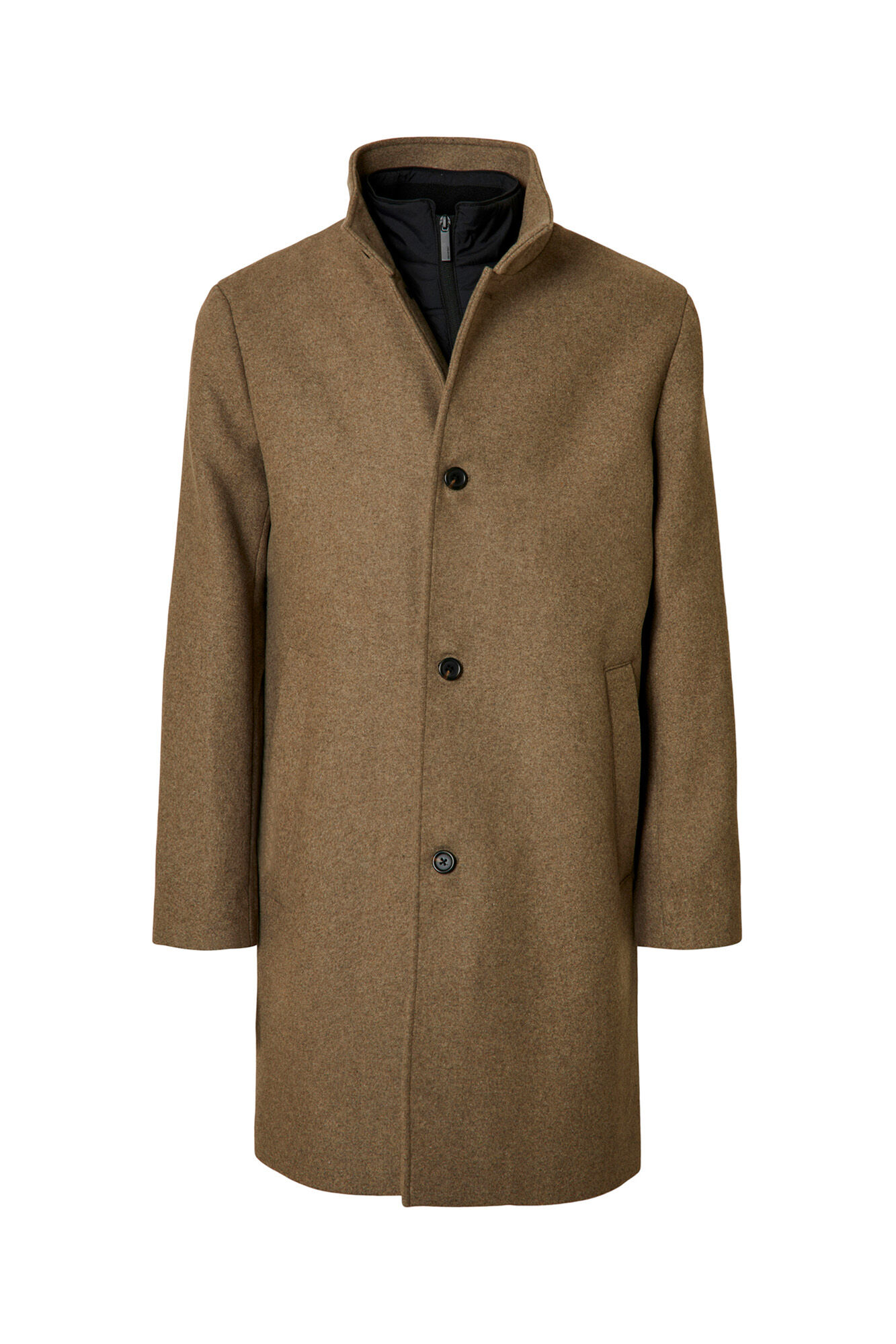 Selected Wool coat with a funnel neck   Grey